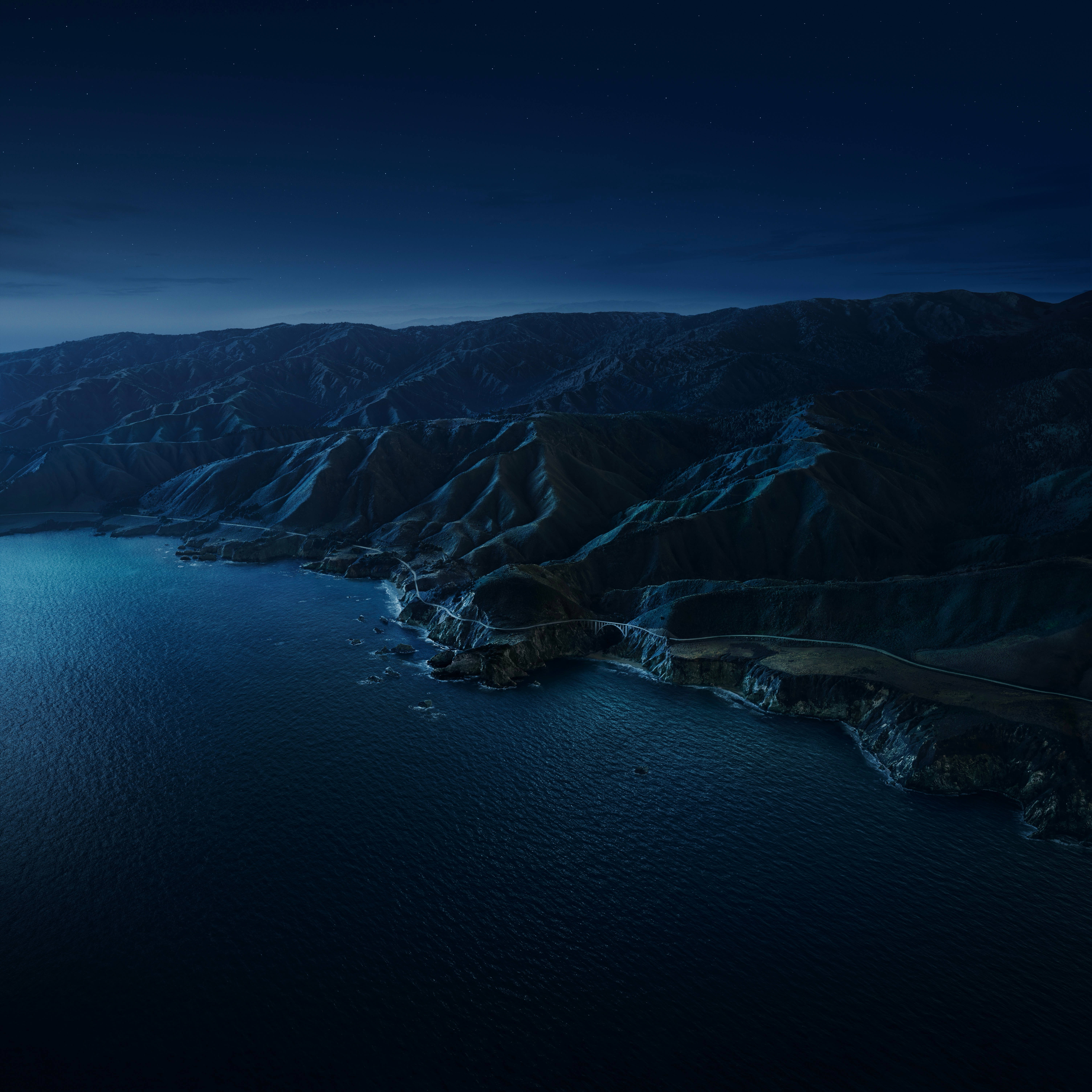 macOS Big Sur, night view, coastal road, 5K Desktop Wallpaper