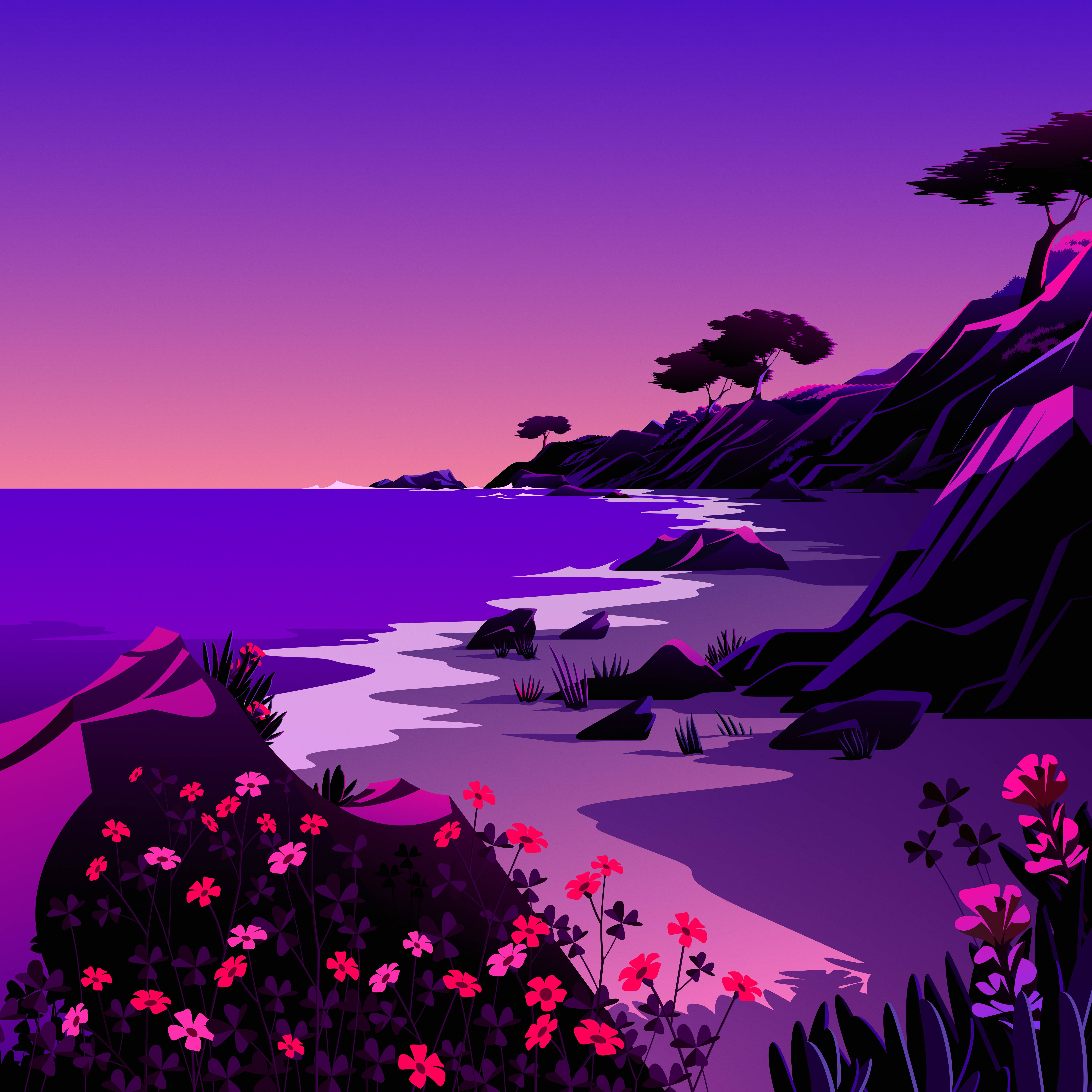 macOS Big Sur, purple beach, dusk, 5K Desktop Wallpaper