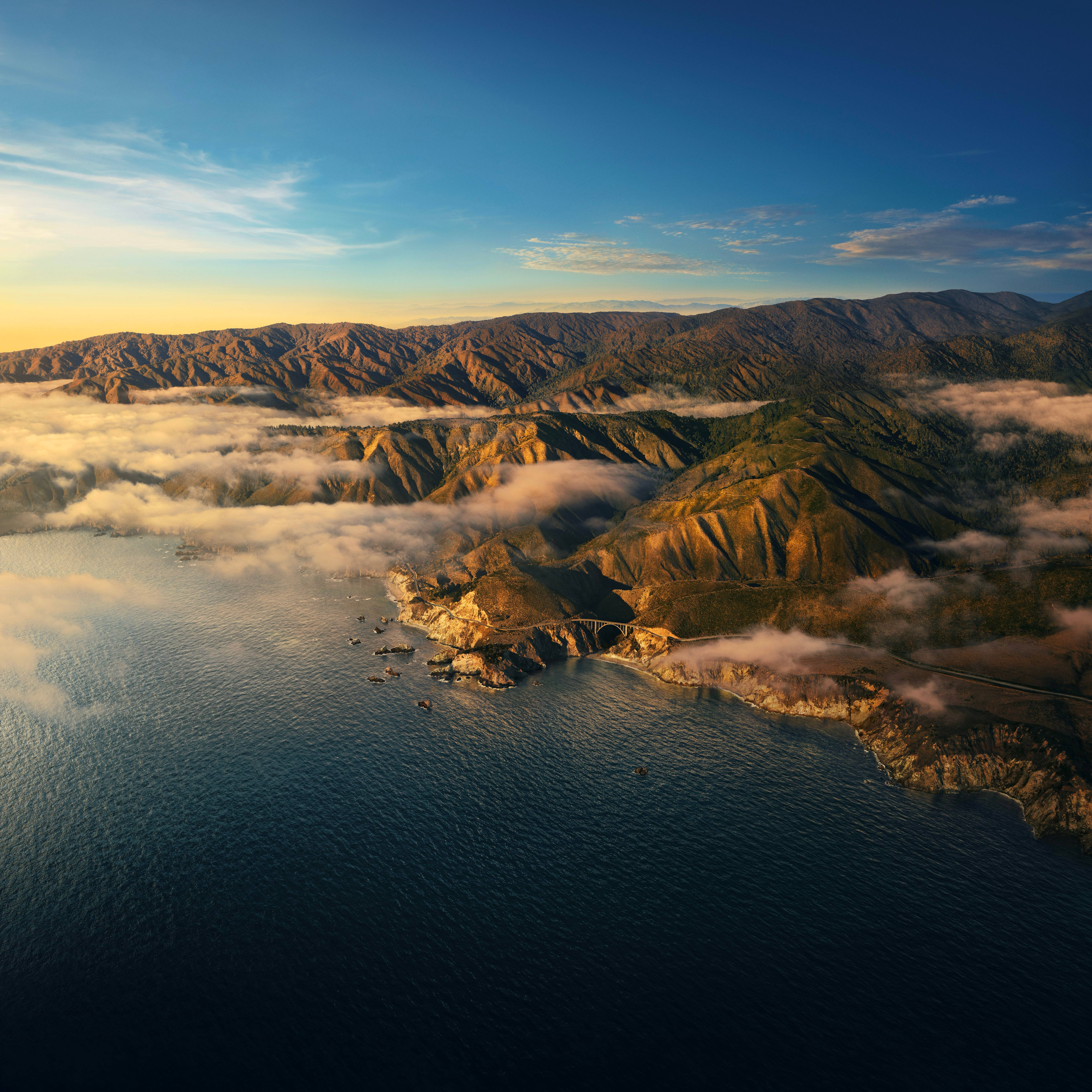 macOS Big Sur, Mountain Sunrise, golden sunrise light, 5K Desktop Wallpaper