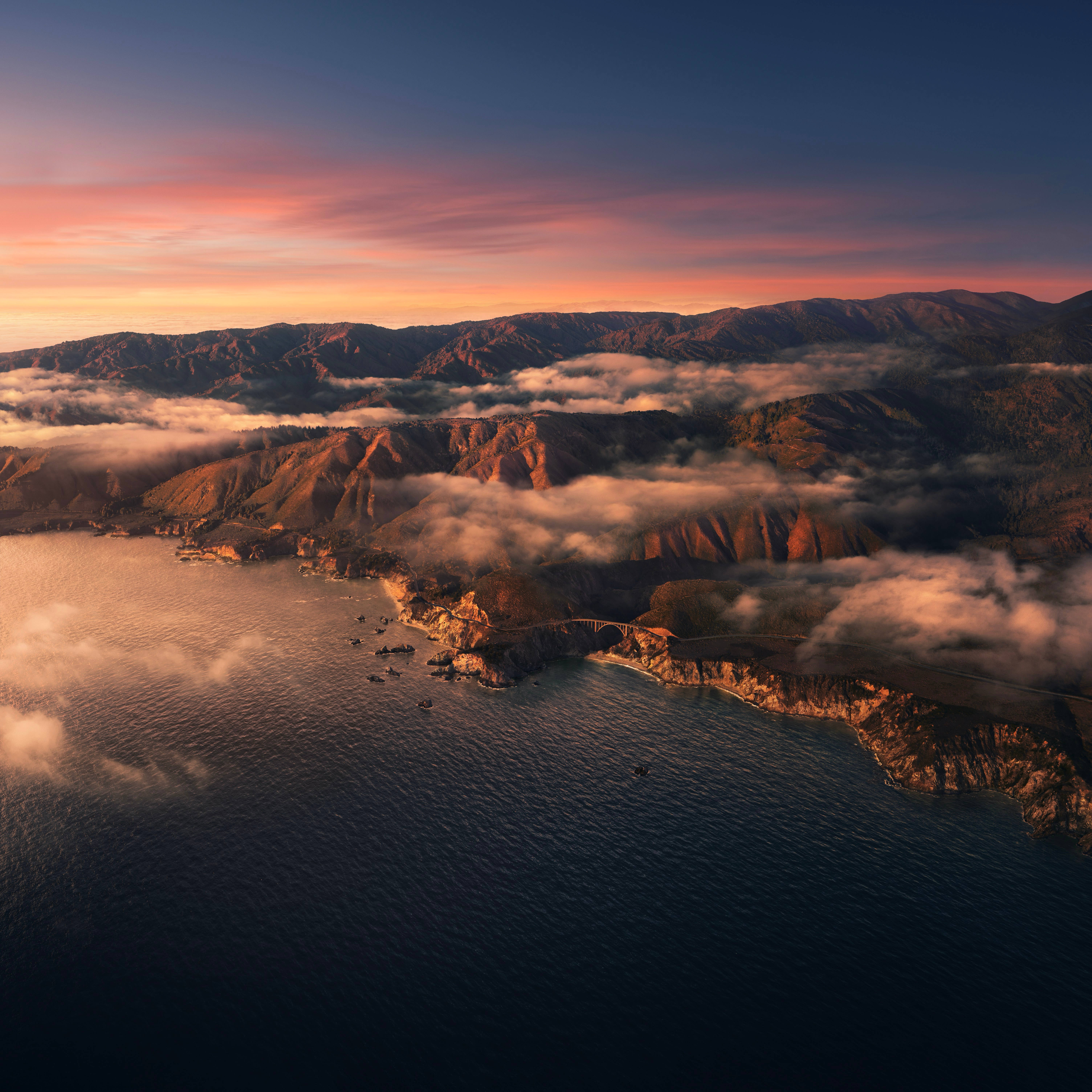 macOS Big Sur, sunset, coastal bridge, 5K Desktop Wallpaper