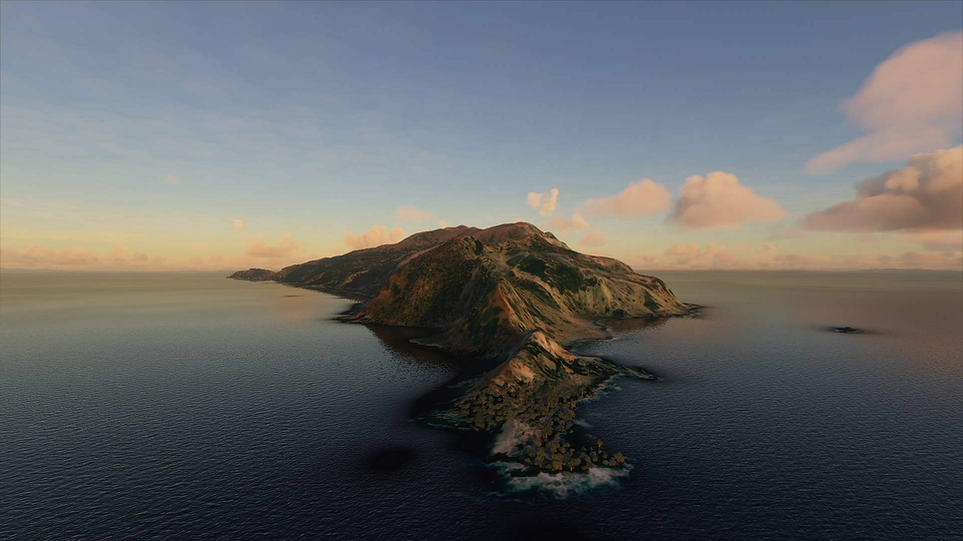 macOS Catalina, cloudy sky, rugged volcanic island, Full HD Desktop Wallpaper