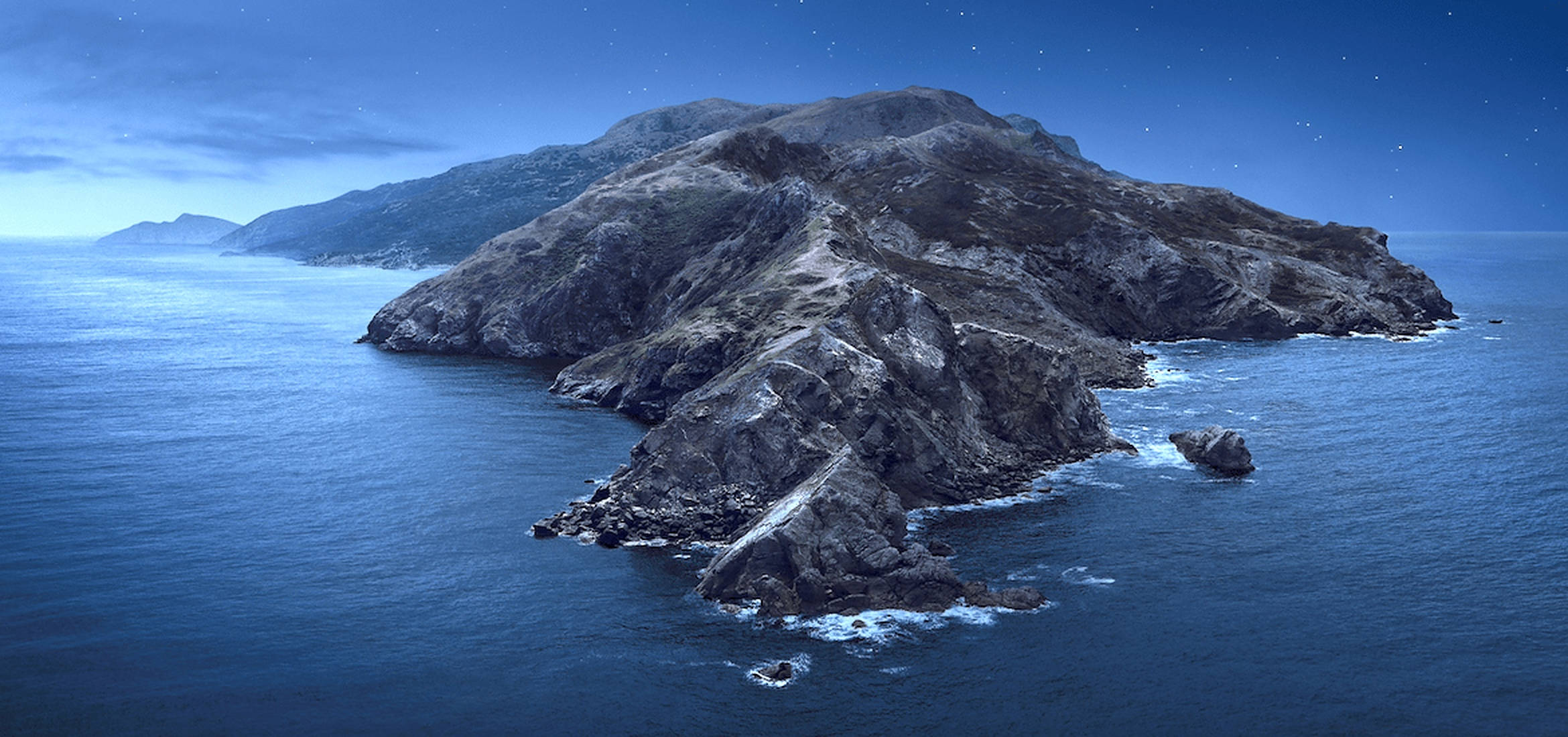 macOS Catalina, rugged rocky island, deep blue ocean, Full HD Desktop Wallpaper