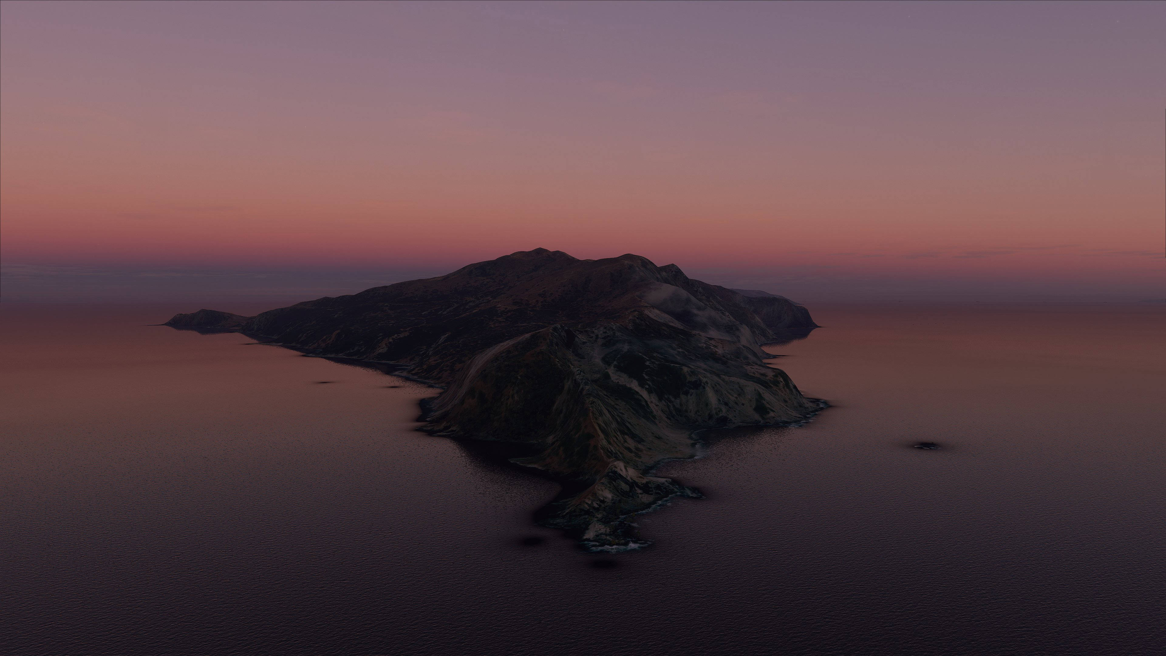 macOS Catalina, twilight, volcanic island, 4K Desktop Wallpaper