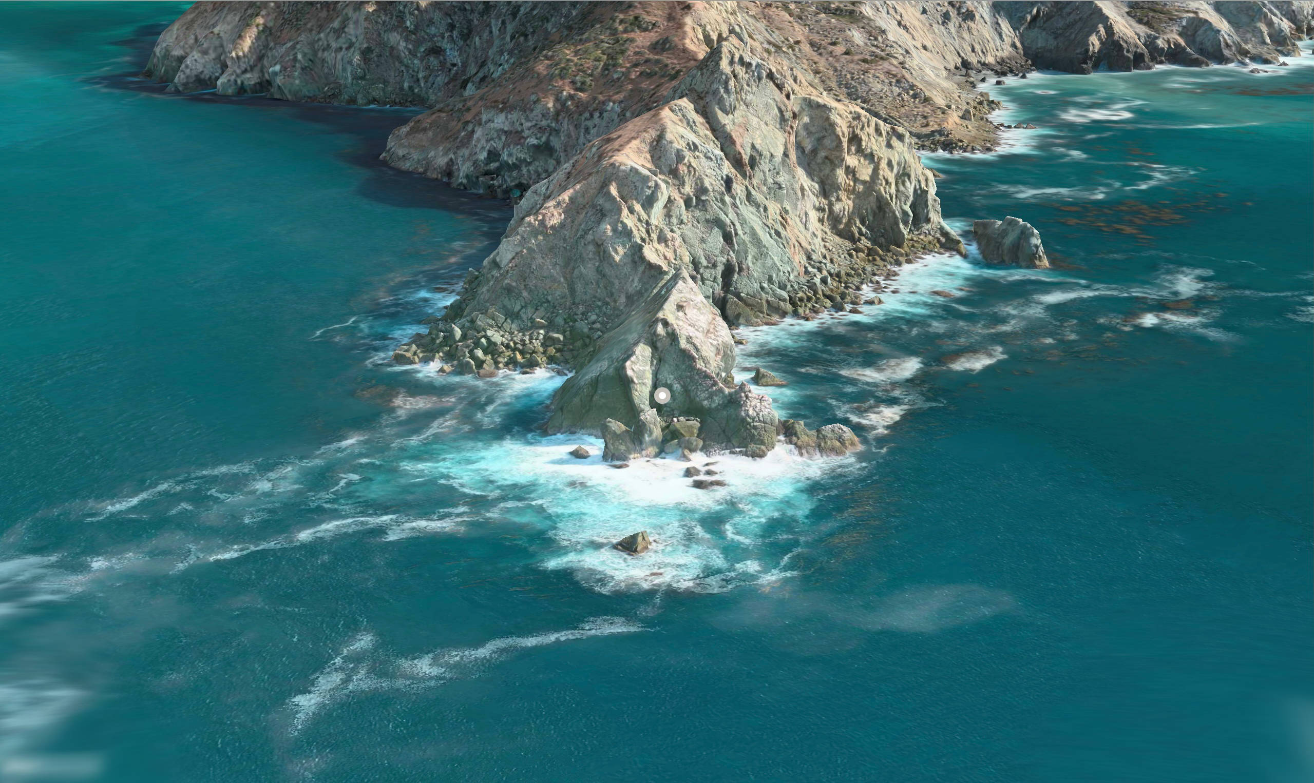 macOS Catalina, rugged cliffs, vibrant turquoise ocean, Full HD Desktop Wallpaper