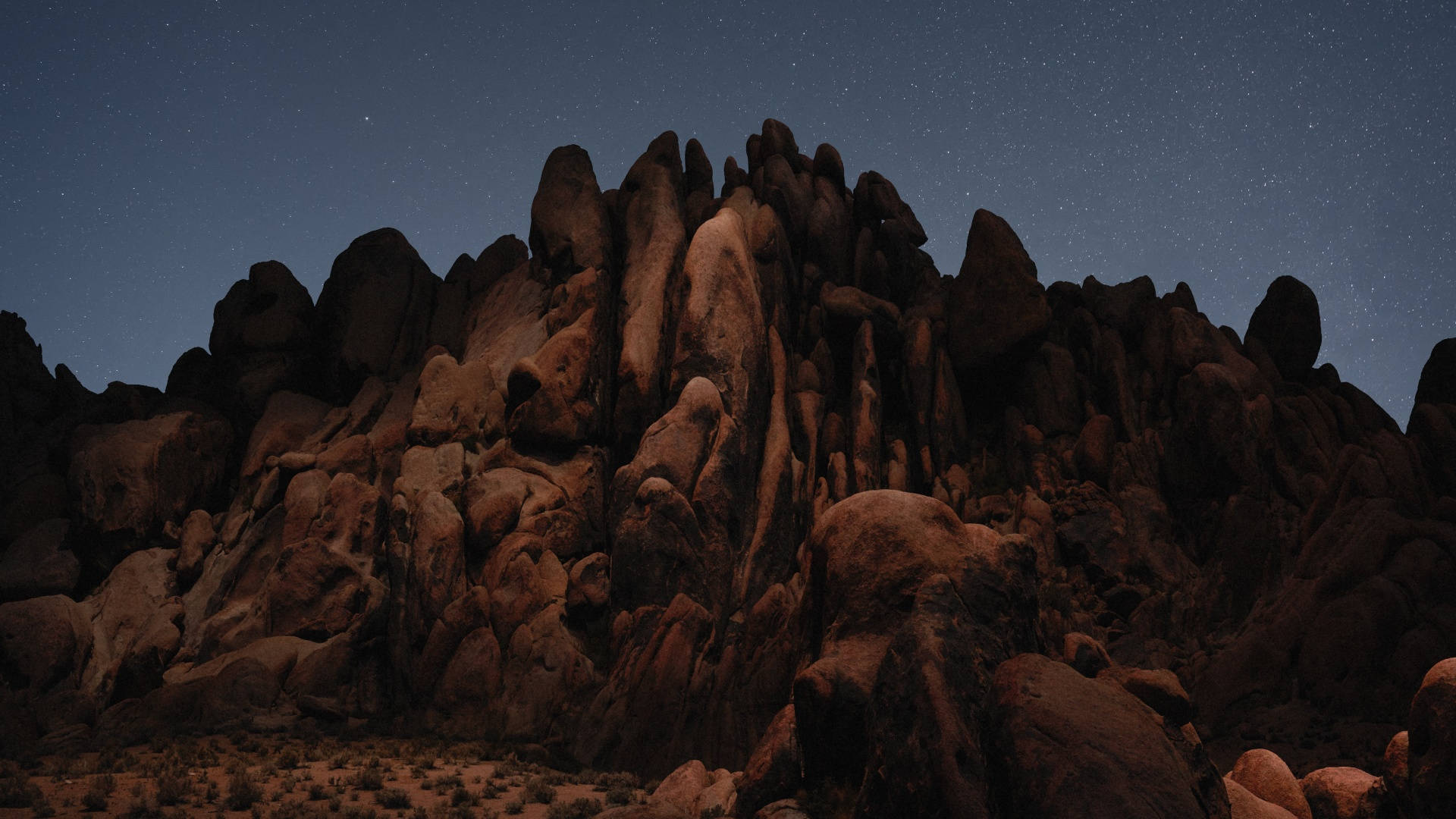 macOS Mojave, Dark Desert Boulders, starry night sky, Full HD Desktop Wallpaper