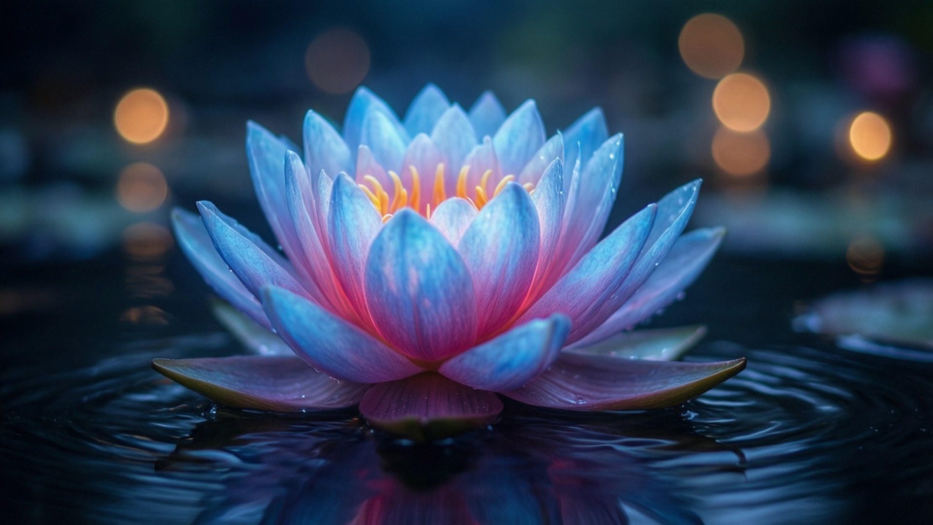 macOS Mojave, glowing lotus, vibrant blue, Full HD Desktop Wallpaper