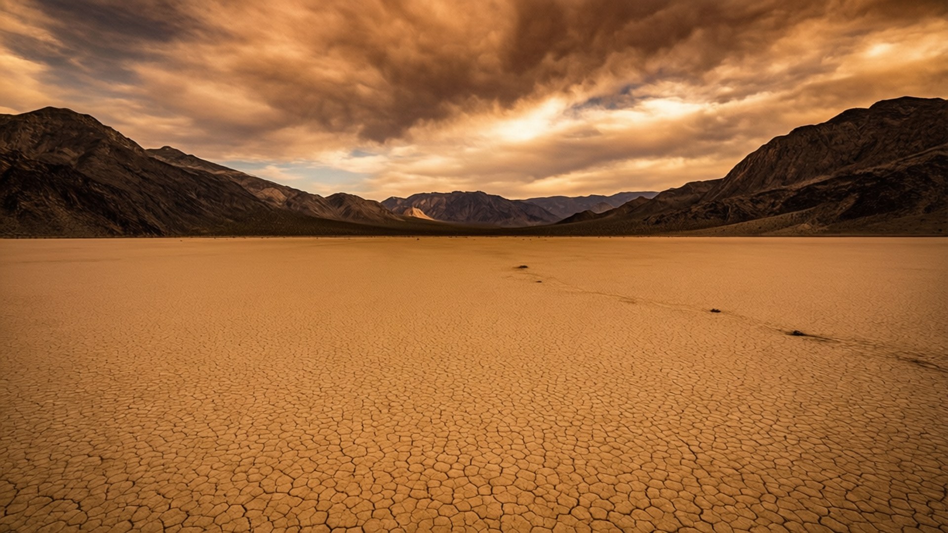 macOS Mojave, cracked earth, golden sky, Full HD Desktop Wallpaper