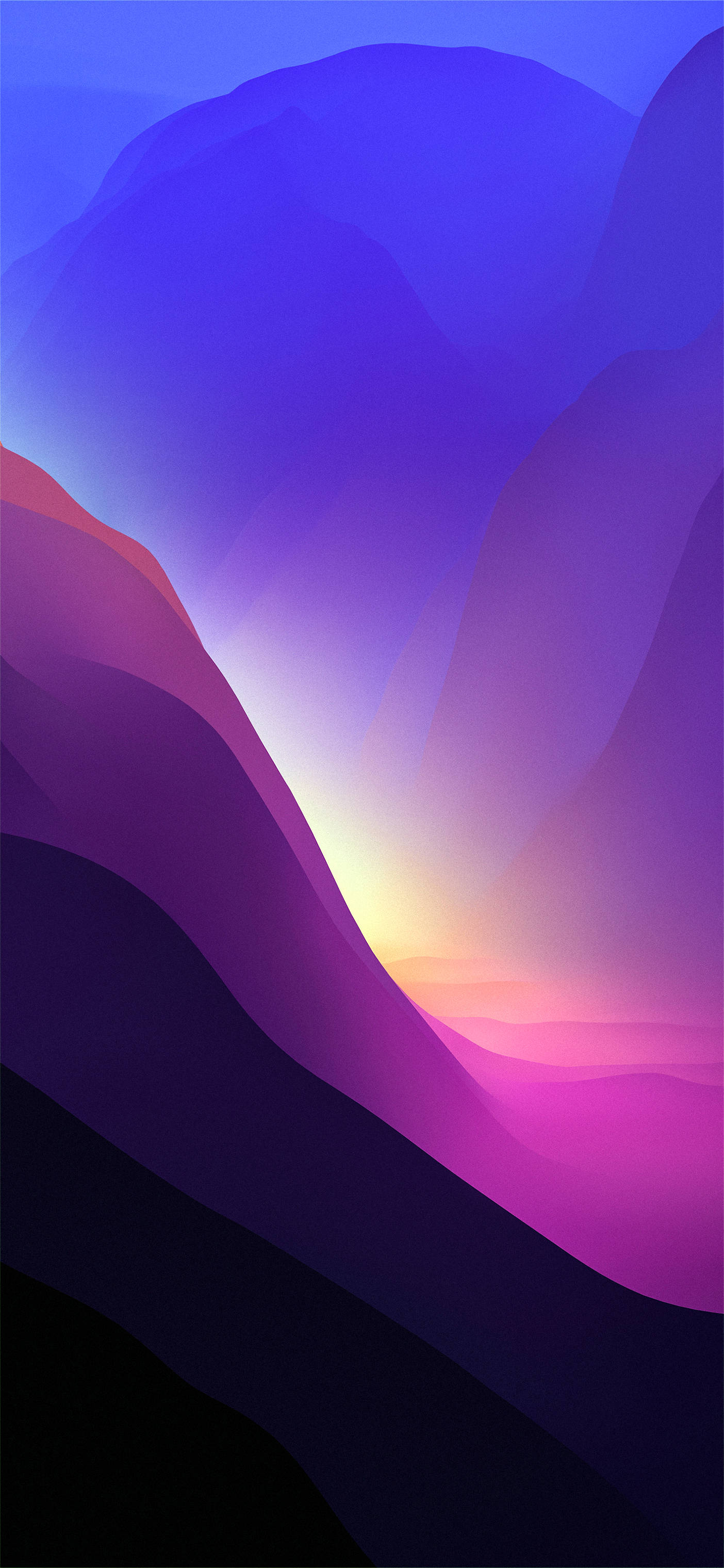 macOS Monterey, mountain range, gradient purple pink and blue, 2K Phone Wallpaper