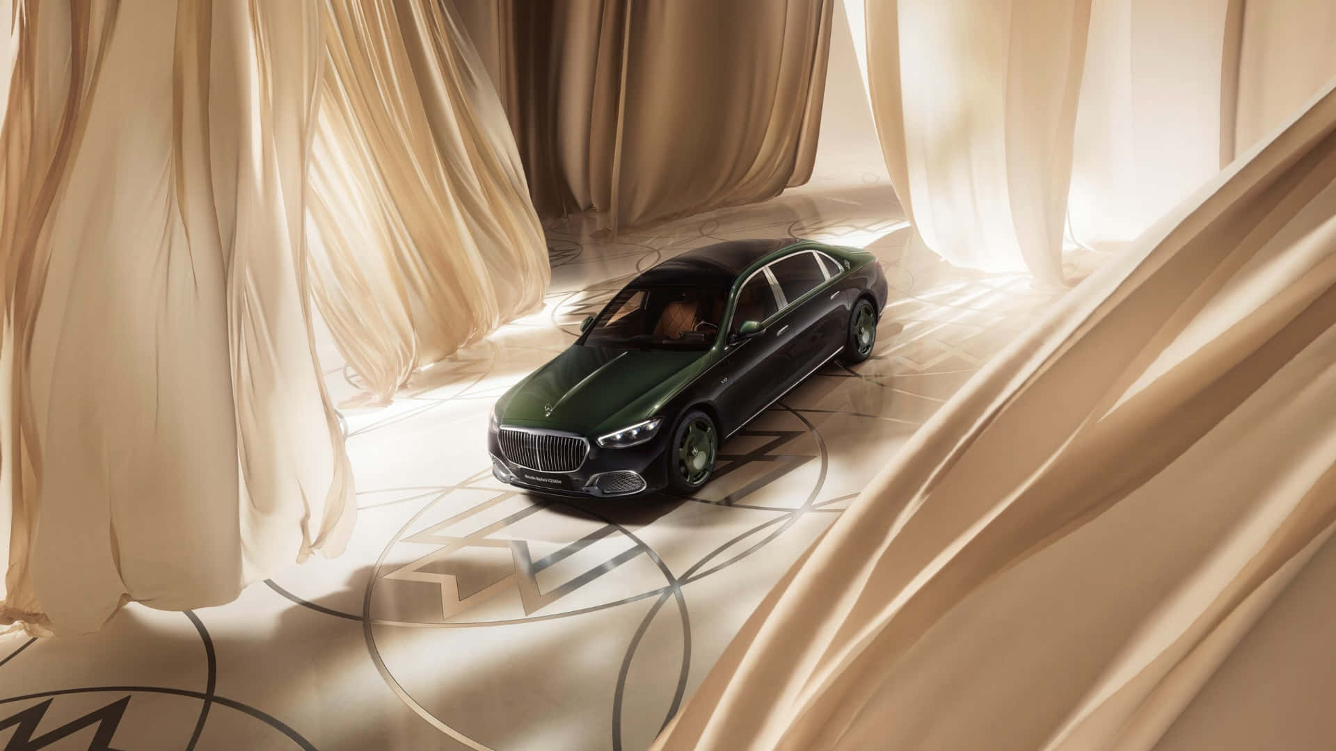 macOS Sequoia, dark green, luxury sedan, Full HD Desktop Wallpaper