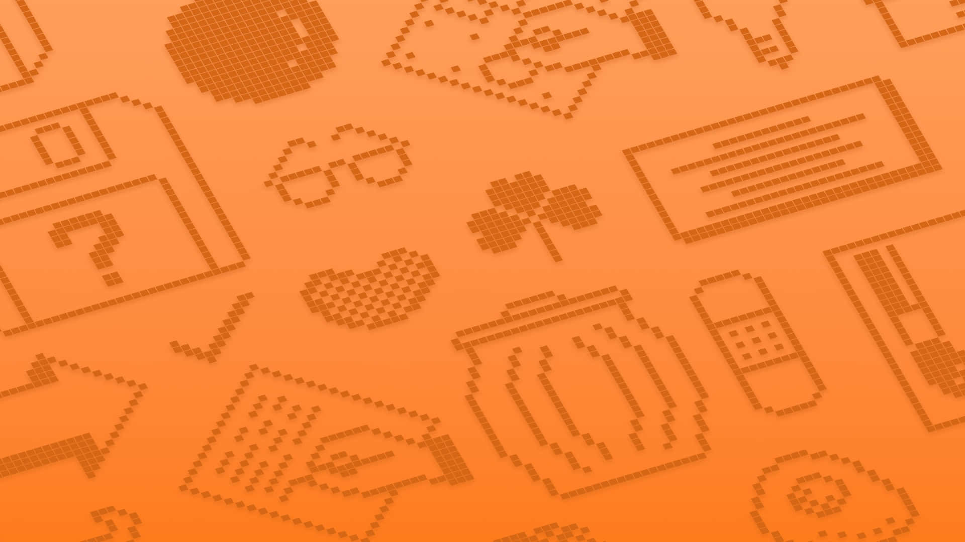 macOS Sequoia, warm orange gradient, pixelated icons, Full HD Desktop Wallpaper