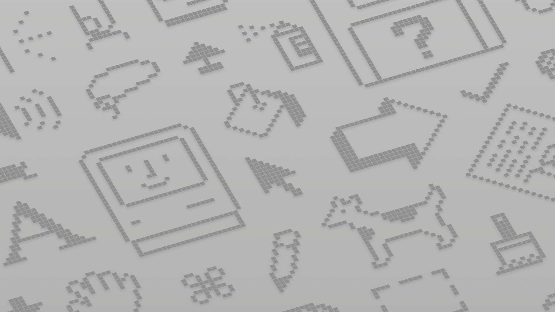 macOS Sequoia, monochrome pixel art, retro computer icons, Full HD Desktop Wallpaper