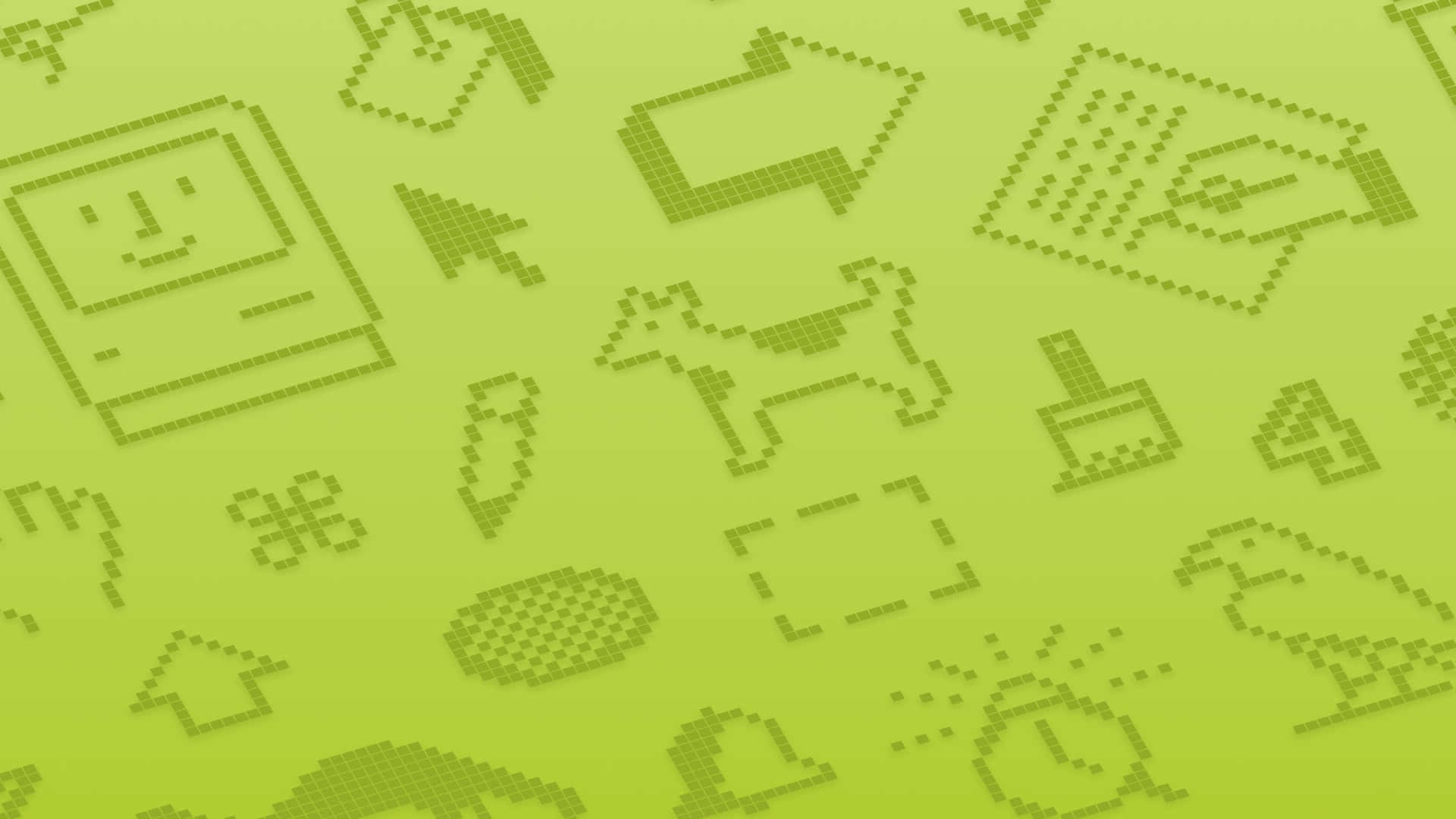 macOS Sequoia, lime green gradient, pixelated icons, Full HD Desktop Wallpaper