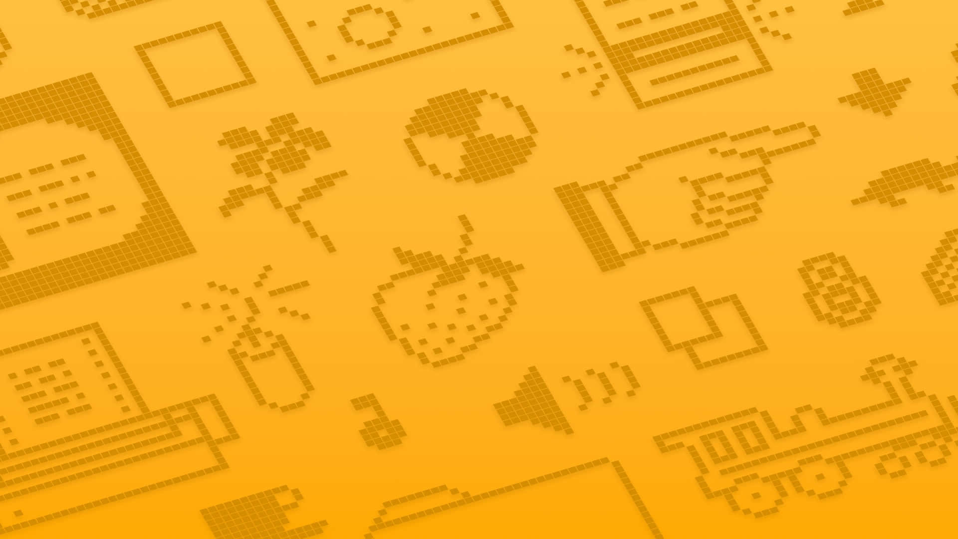 macOS Sequoia, warm yellow background, pixelated icons, Full HD Desktop Wallpaper