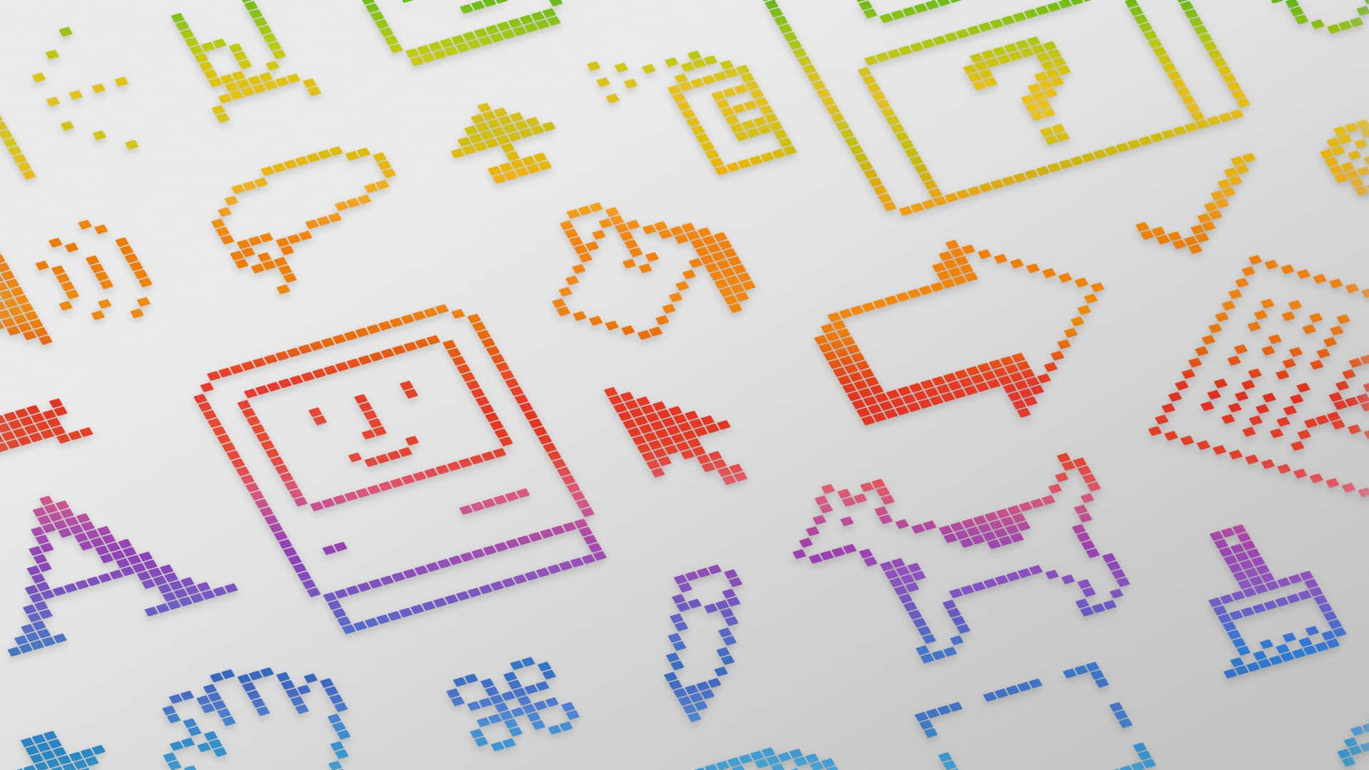macOS Sequoia, pixelated icons, rainbow hues, Full HD Desktop Wallpaper