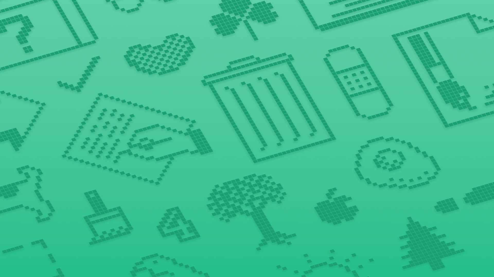 macOS Sequoia, teal gradient, pixelated icons, Full HD Desktop Wallpaper