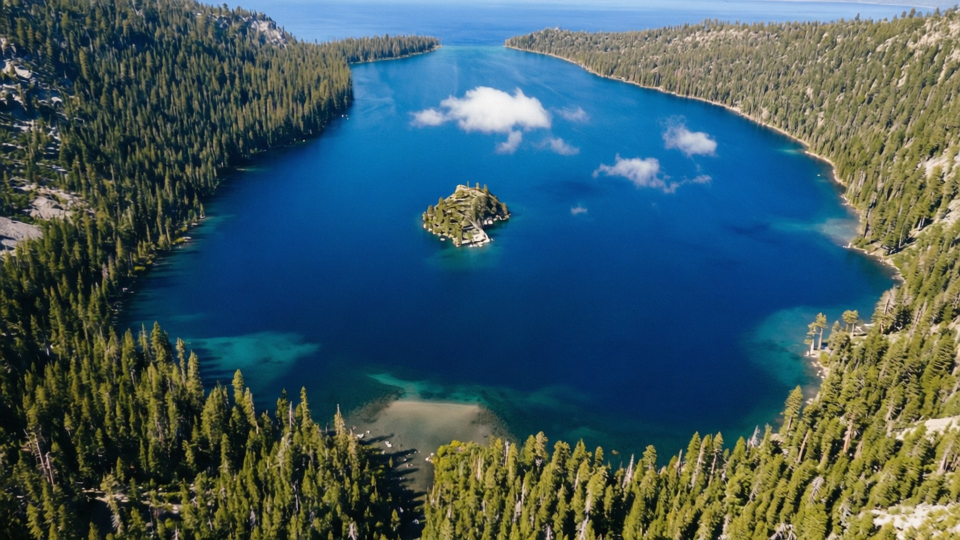 Tahoe, vibrant blue lake, dense green forests, Full HD Desktop Wallpaper