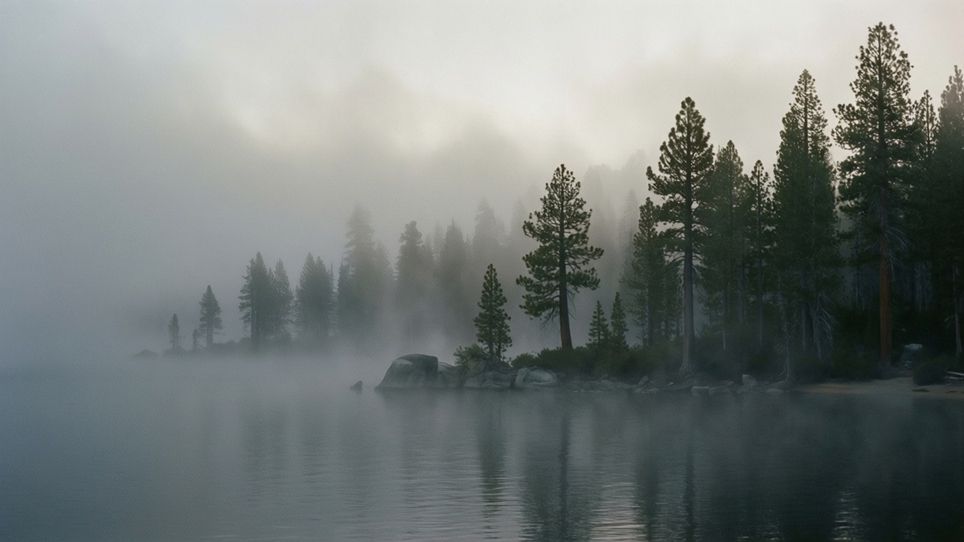 Misty Tahoe Morning, Lake Tahoe, morning mist, Full HD Desktop Wallpaper
