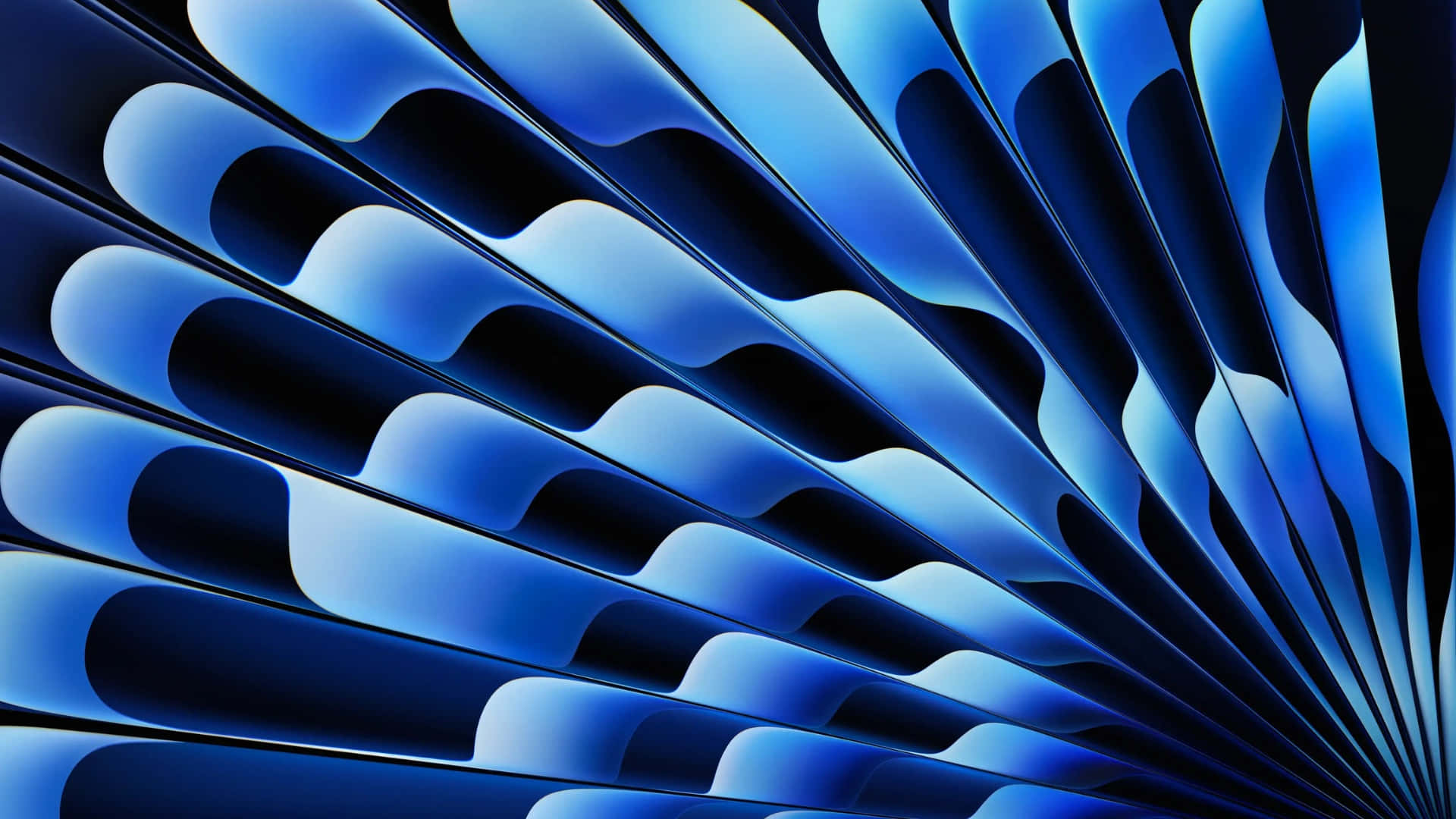 macOS Tahoe, blue waveforms, glossy highlights, Full HD Desktop Wallpaper