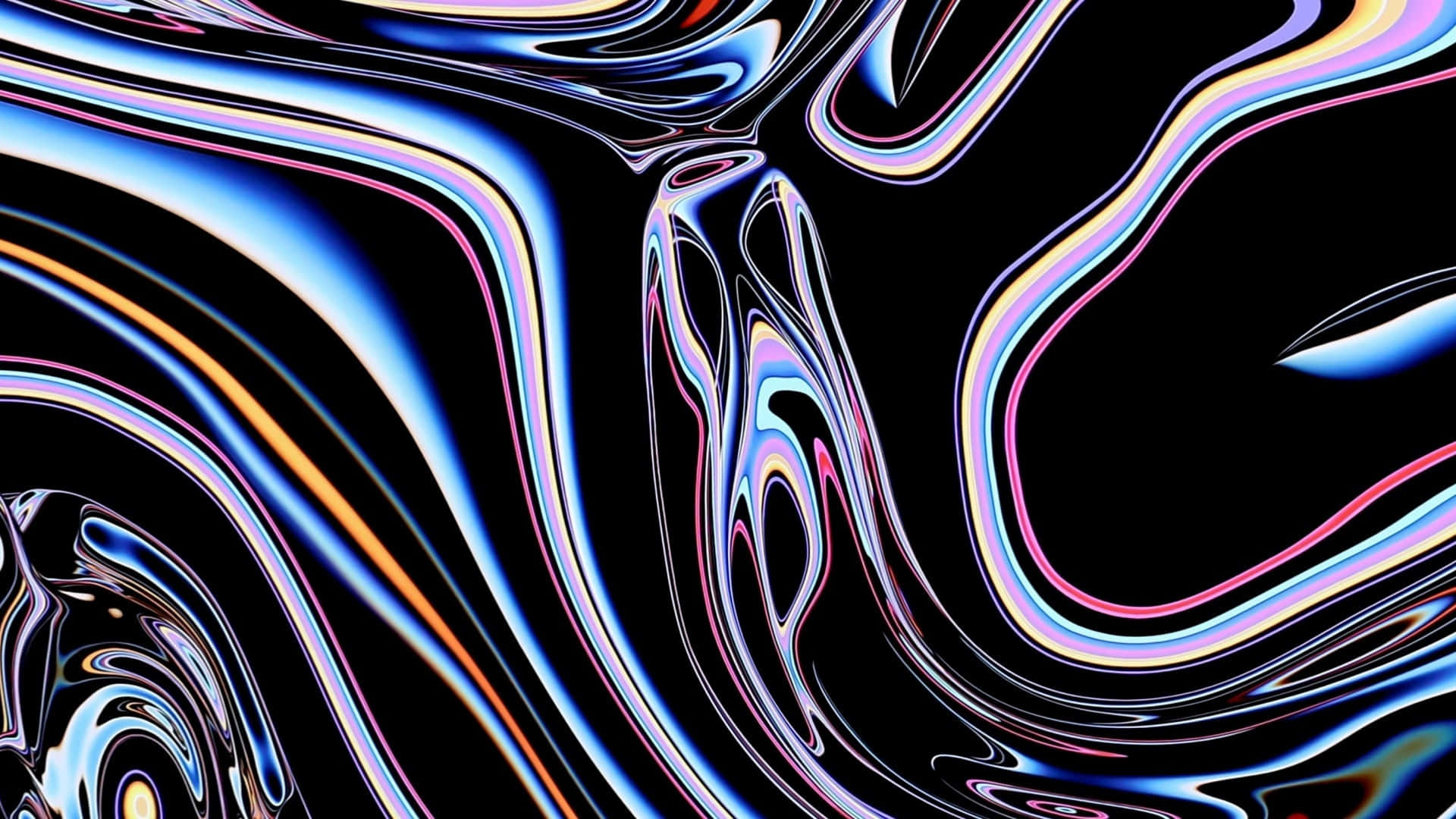 macOS Tahoe, neon ribbons, blue pink and gold, Full HD Desktop Wallpaper
