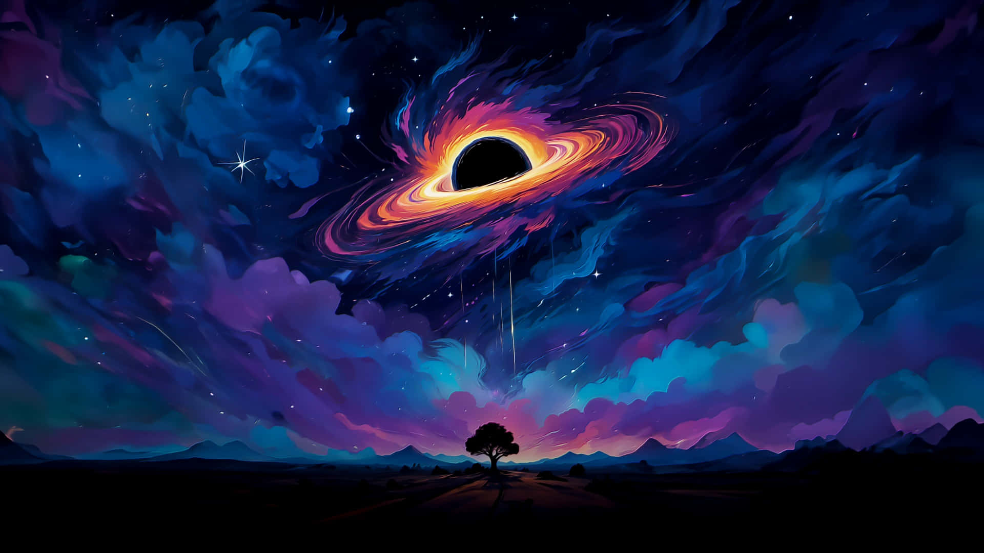 macOS Tahoe, black hole, cosmic sky, Full HD Desktop Wallpaper
