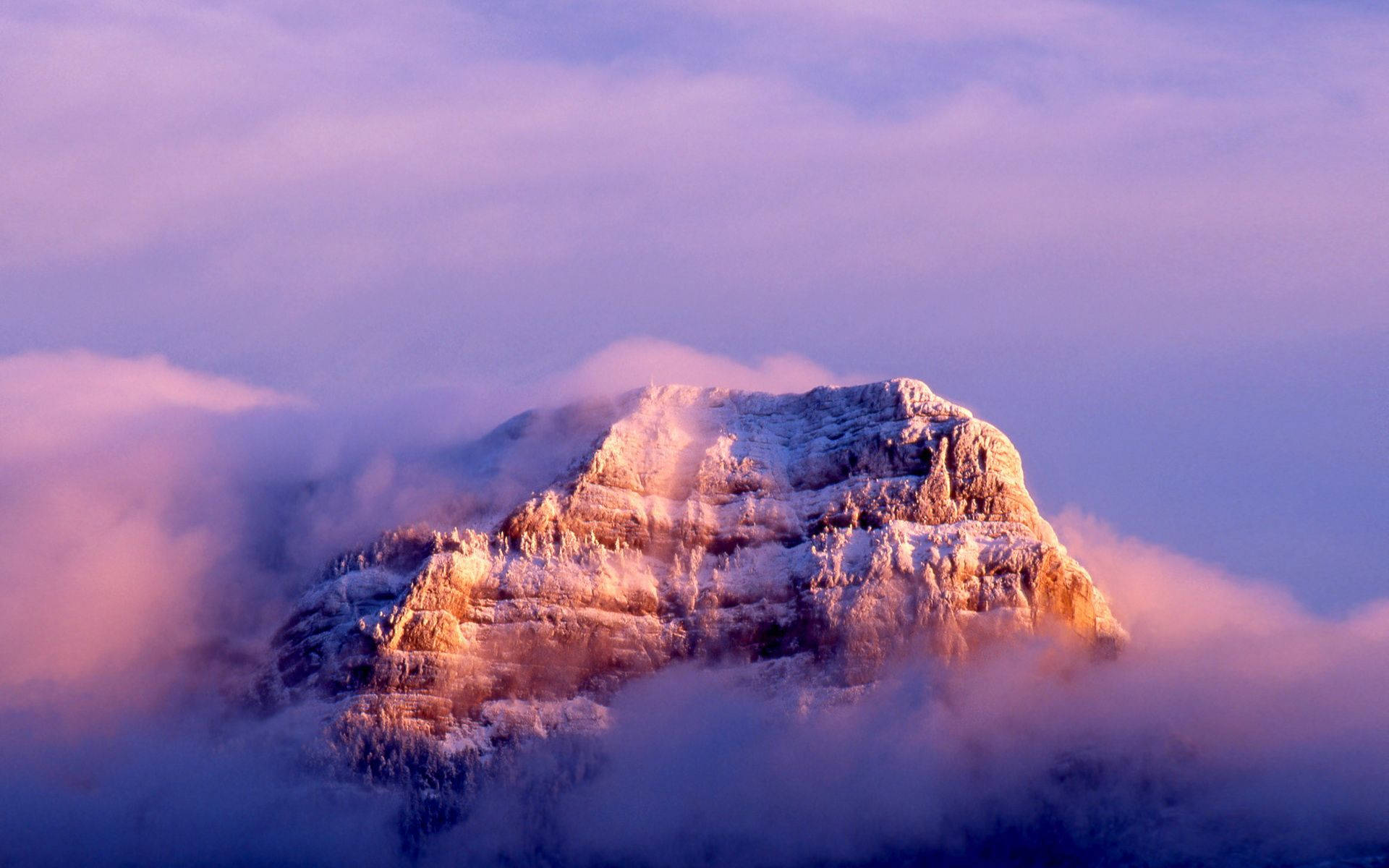 macOS, snowcapped mountain peak, mist, Full HD Desktop Wallpaper