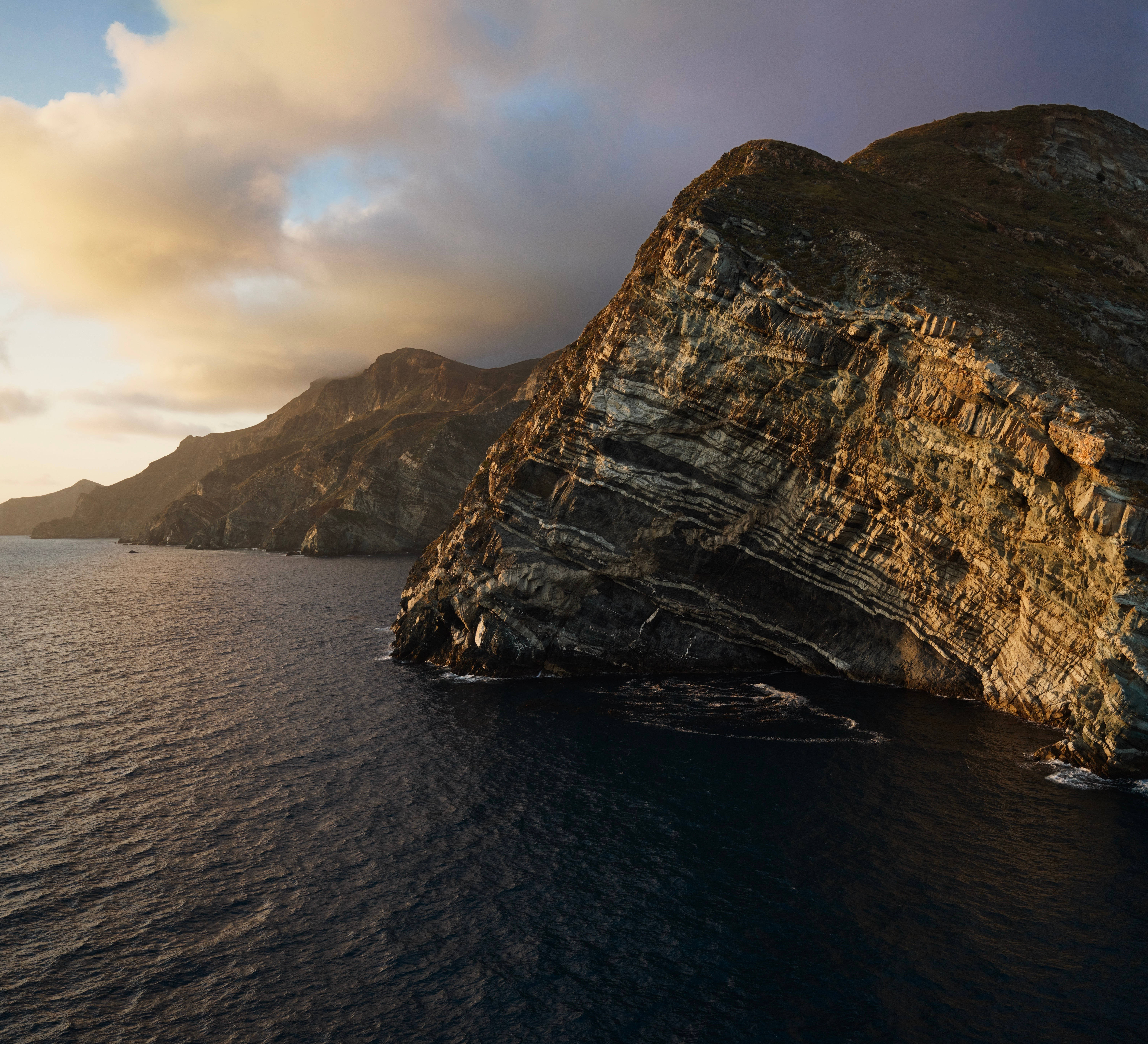 macOS, Sunset, coastal cliffs, 5K Desktop Wallpaper
