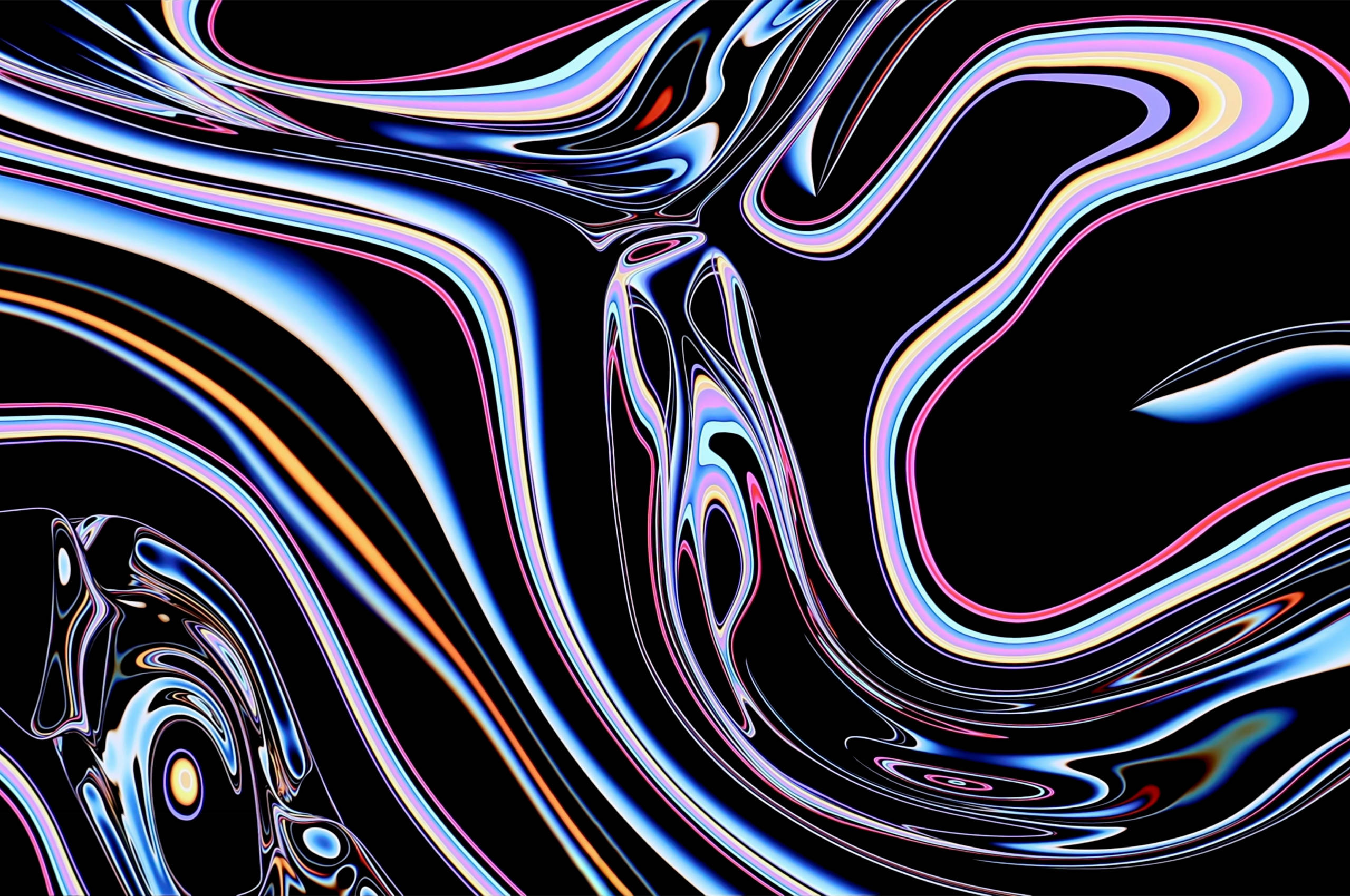 macOS, neon ribbons, blue, 2K Desktop Wallpaper