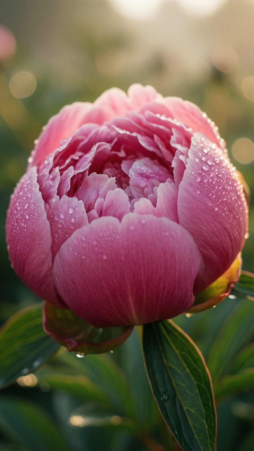 pink peony, vibrant pink, dewdrops, Full HD Phone Wallpaper
