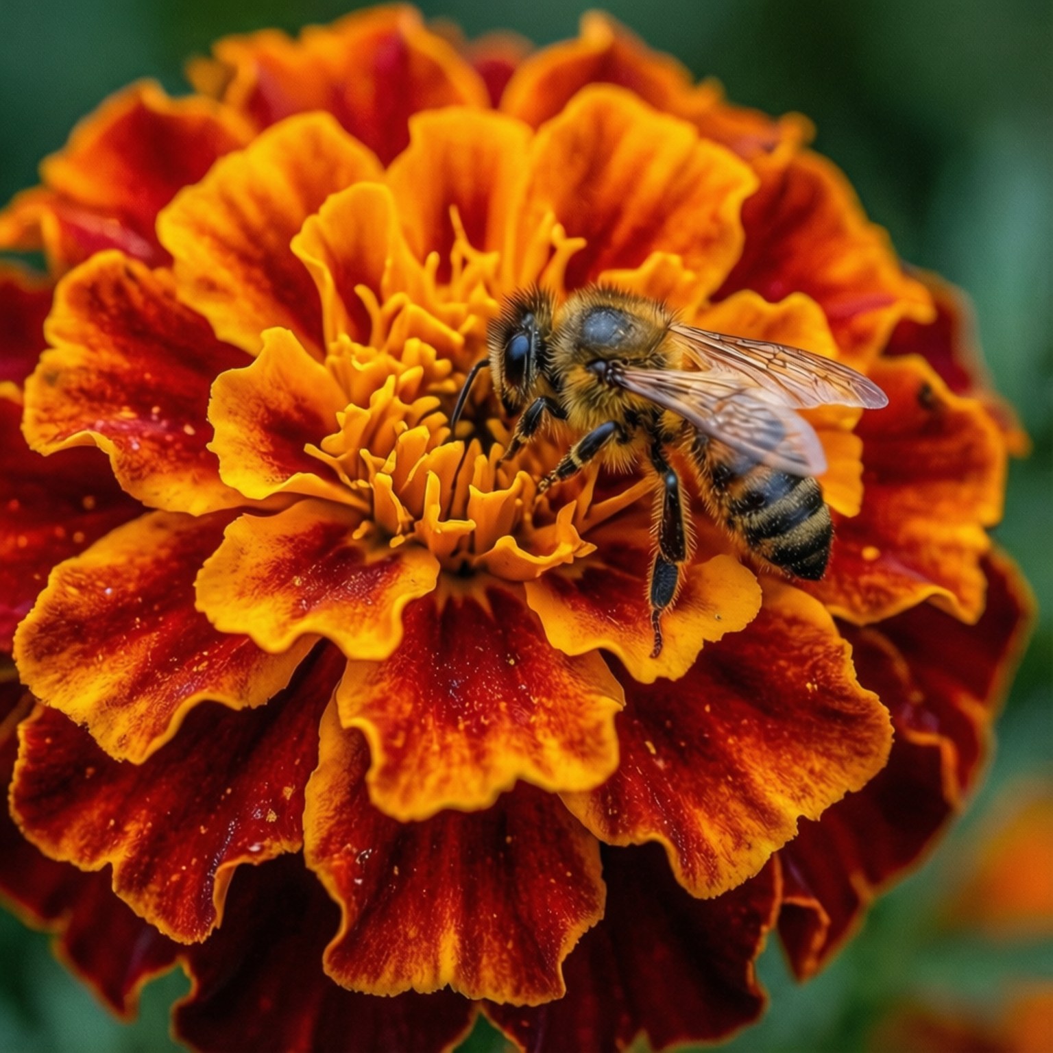 marigold, bee, orange, HD Desktop Wallpaper