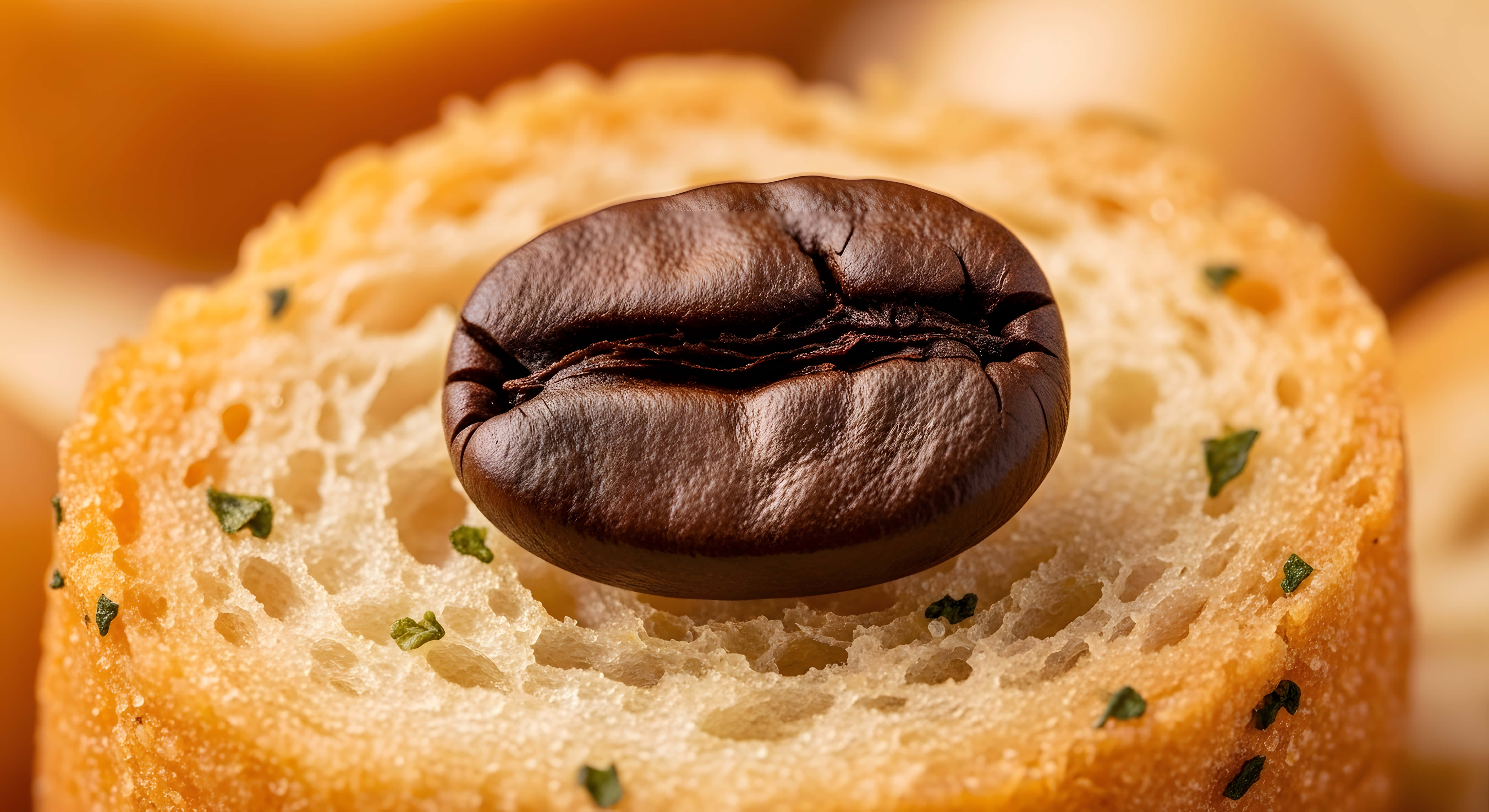 coffee bean, roasted coffee bean, golden slice of airy bread, 5K Desktop Wallpaper