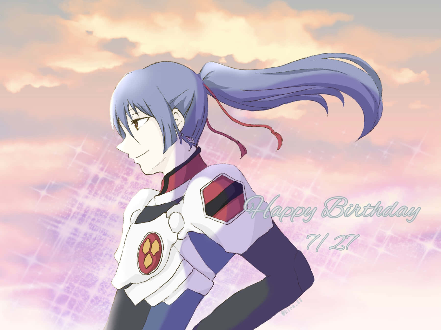 Macross Delta, purple ponytail, pastel sunset sky, HD Desktop Wallpaper
