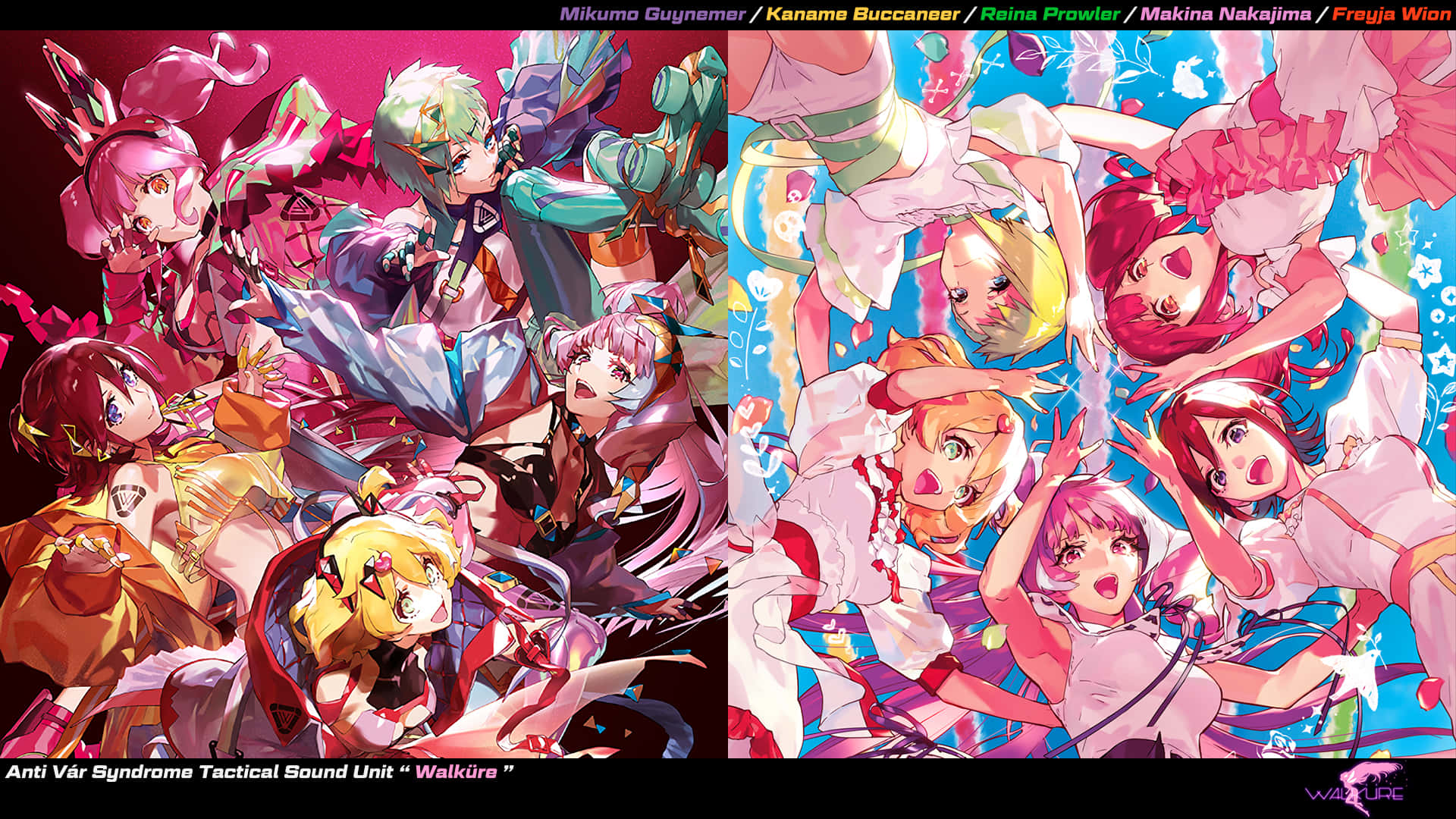 Macross Delta, pink and blue background, bold outlines, Full HD Desktop Wallpaper