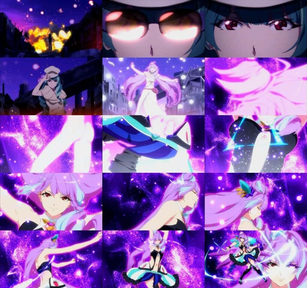 Macross Delta, glowing purple hair, glowing eyes, SD Desktop Wallpaper
