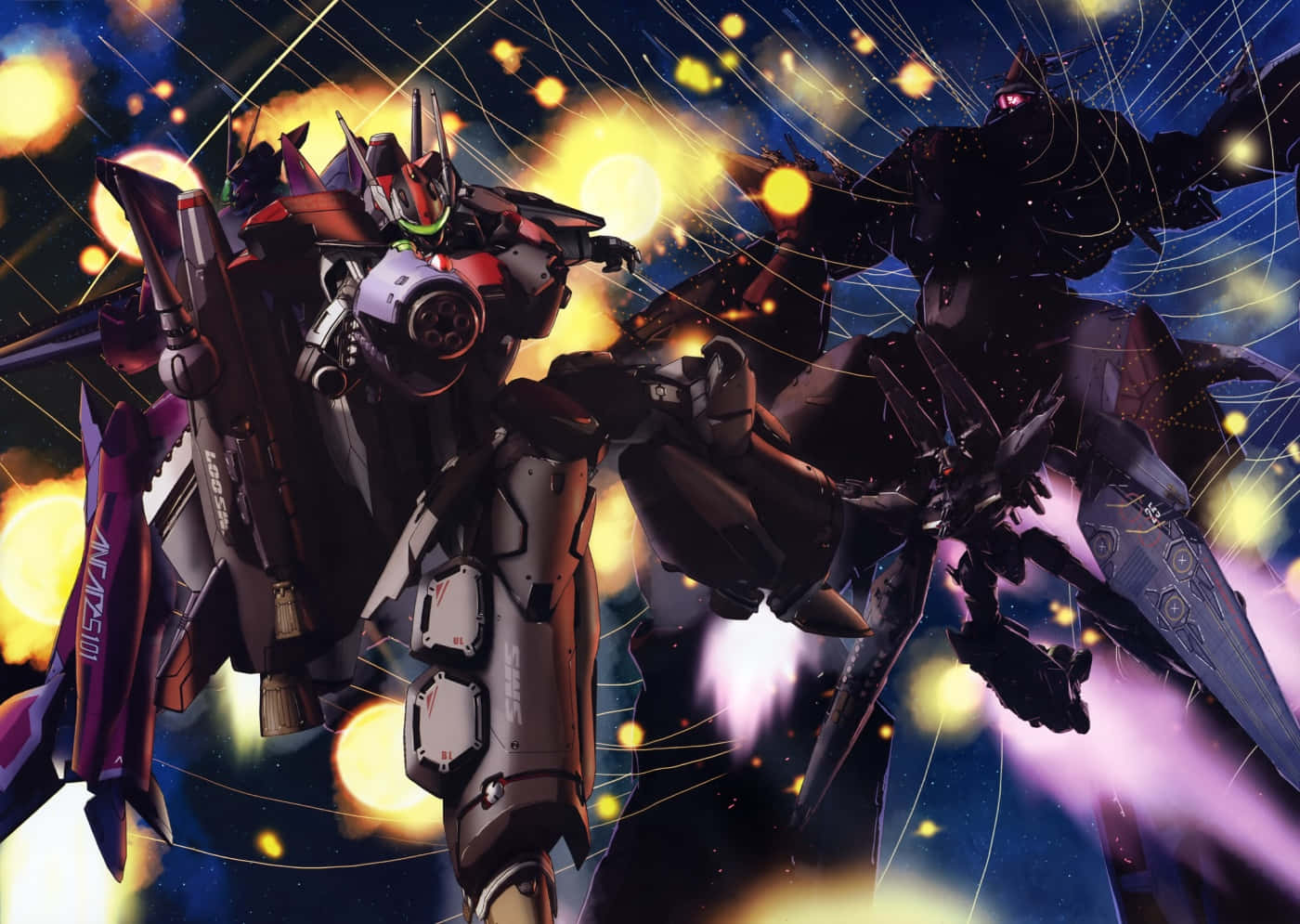 Macross Delta, giant mechs, starry sky, HD Desktop Wallpaper
