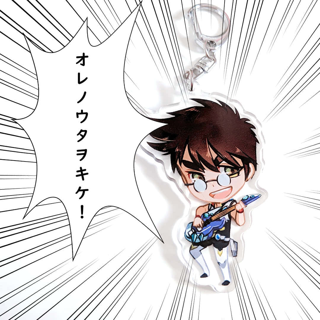 Macross Delta, chibi anime keychain, boy with glasses, SD Desktop Wallpaper