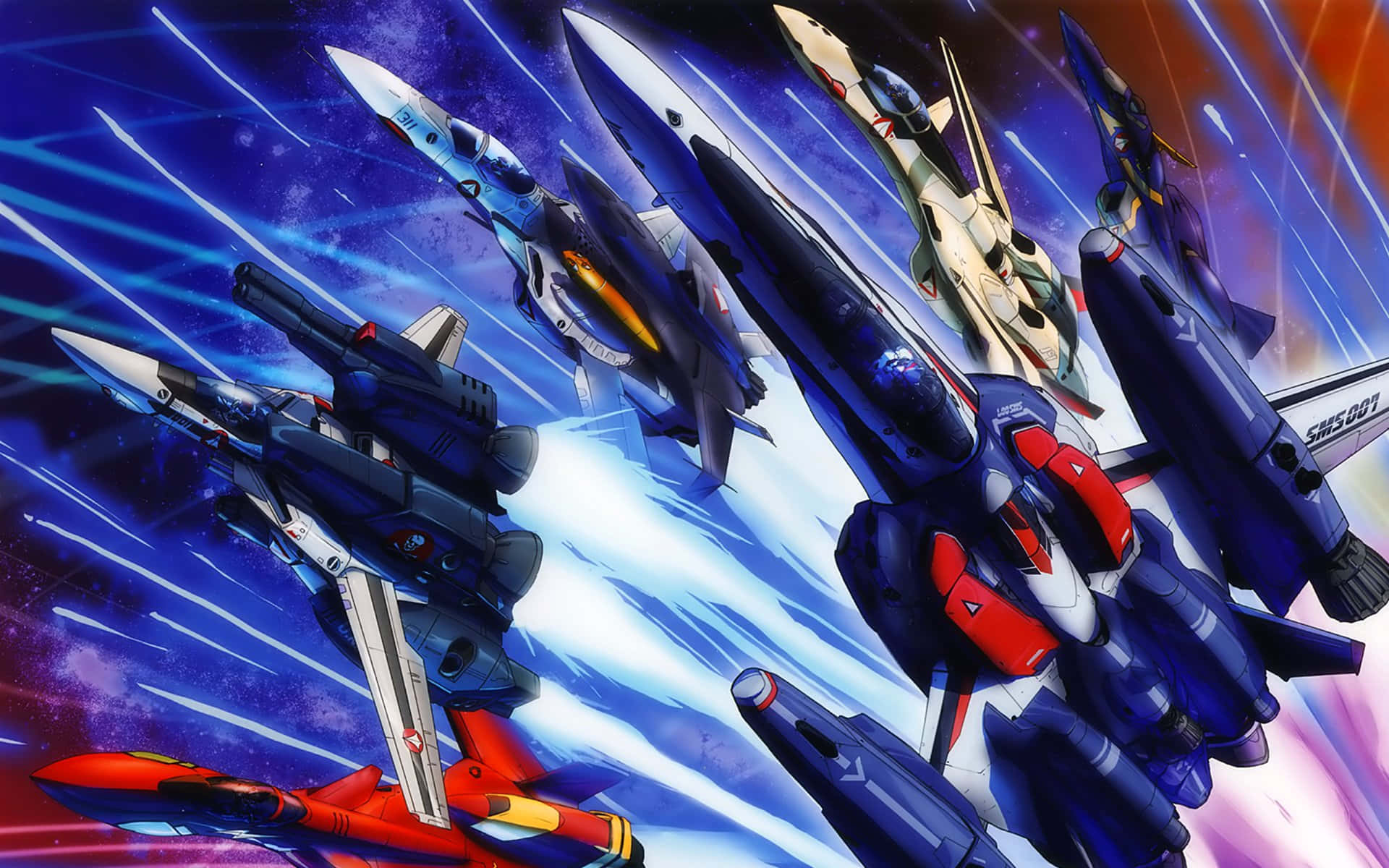 Macross Delta, futuristic fighter jets, cosmic storm, Full HD Desktop Wallpaper