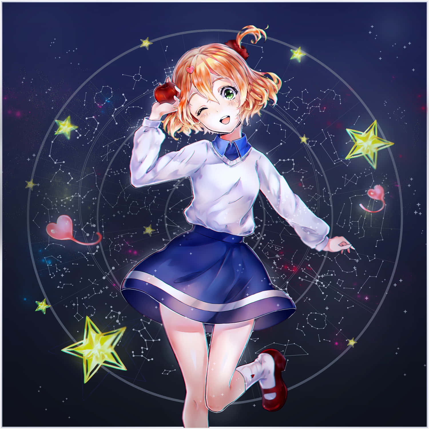 Macross Delta, school uniform, glowing stars, HD Desktop Wallpaper