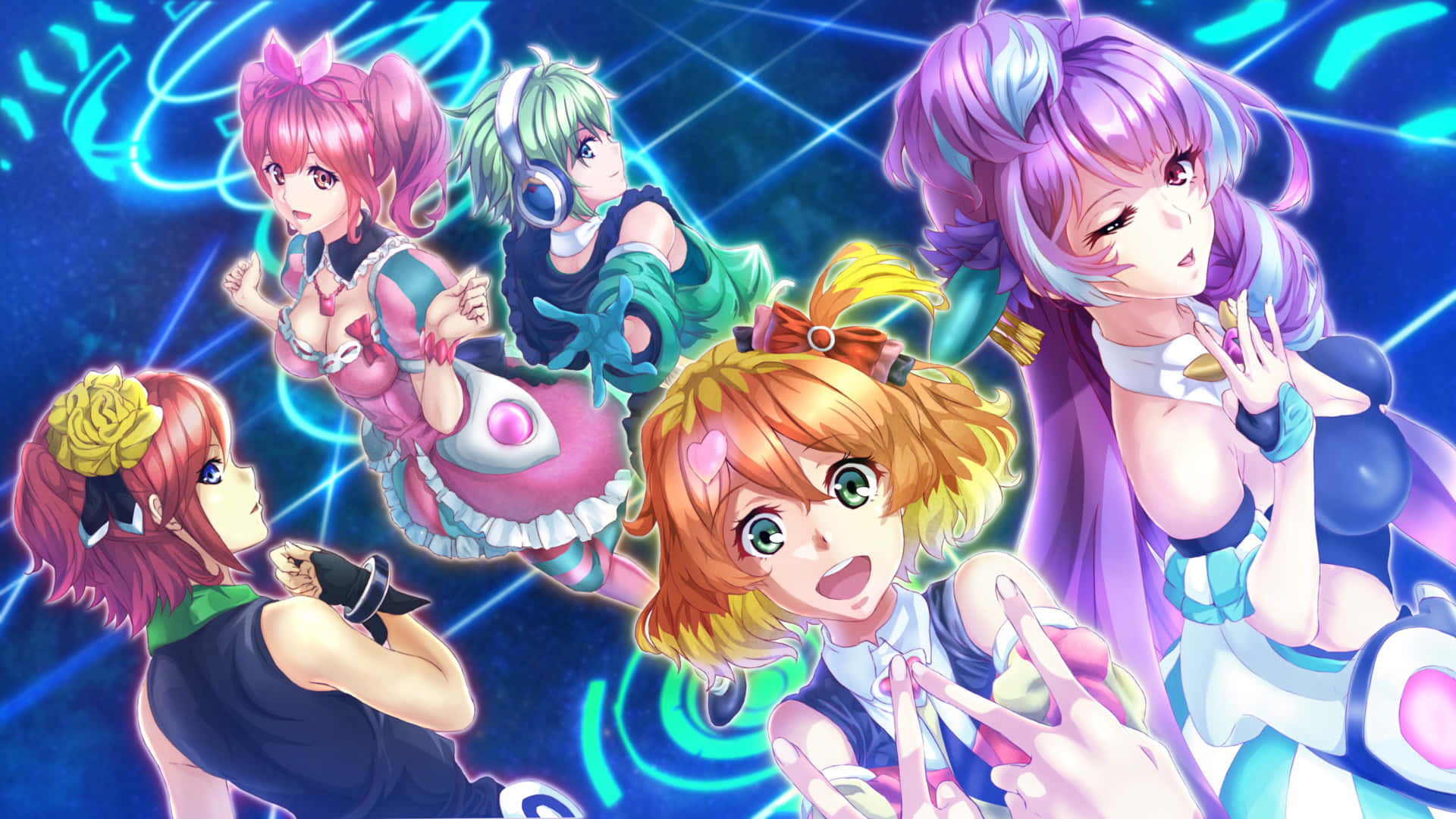 Macross Delta, neon blue grid, futuristic outfits, Full HD Desktop Wallpaper