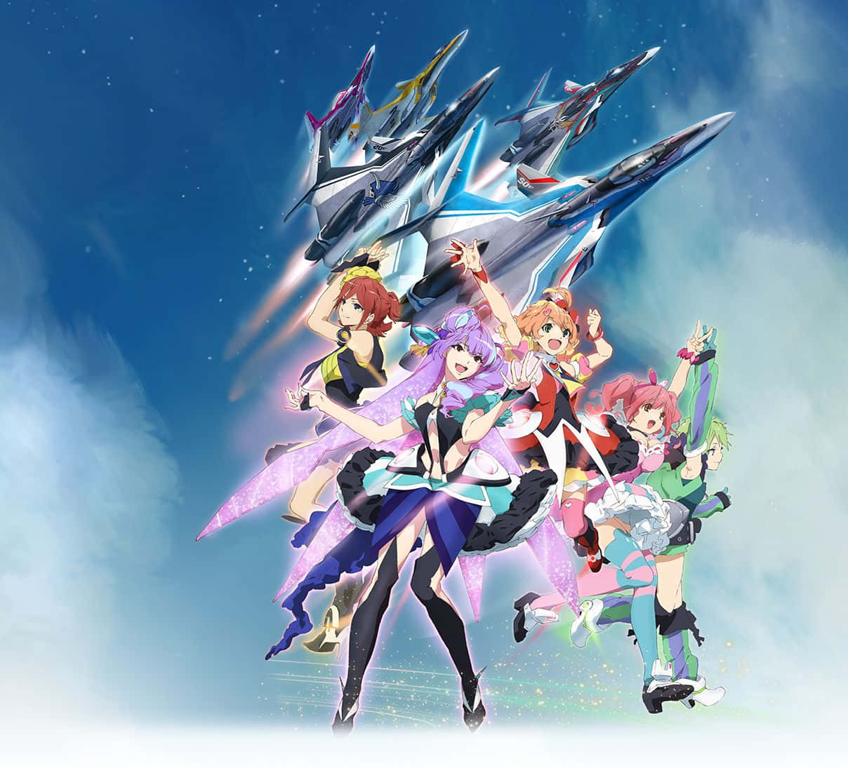 Macross Delta, futuristic fighter jets, starry blue sky, SD Desktop Wallpaper