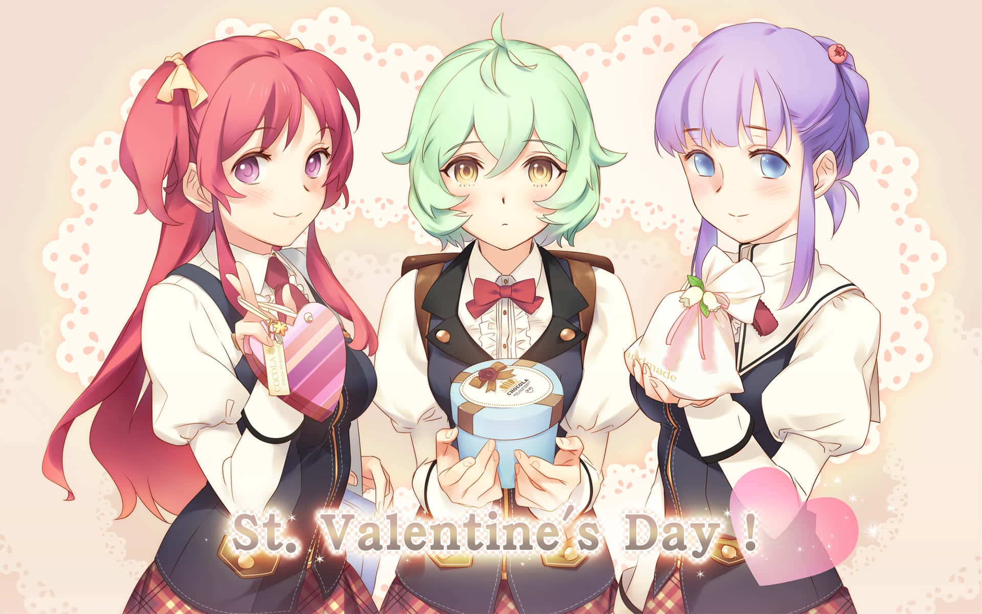 Macross Delta, Valentine's Day, school uniforms, Full HD Desktop Wallpaper