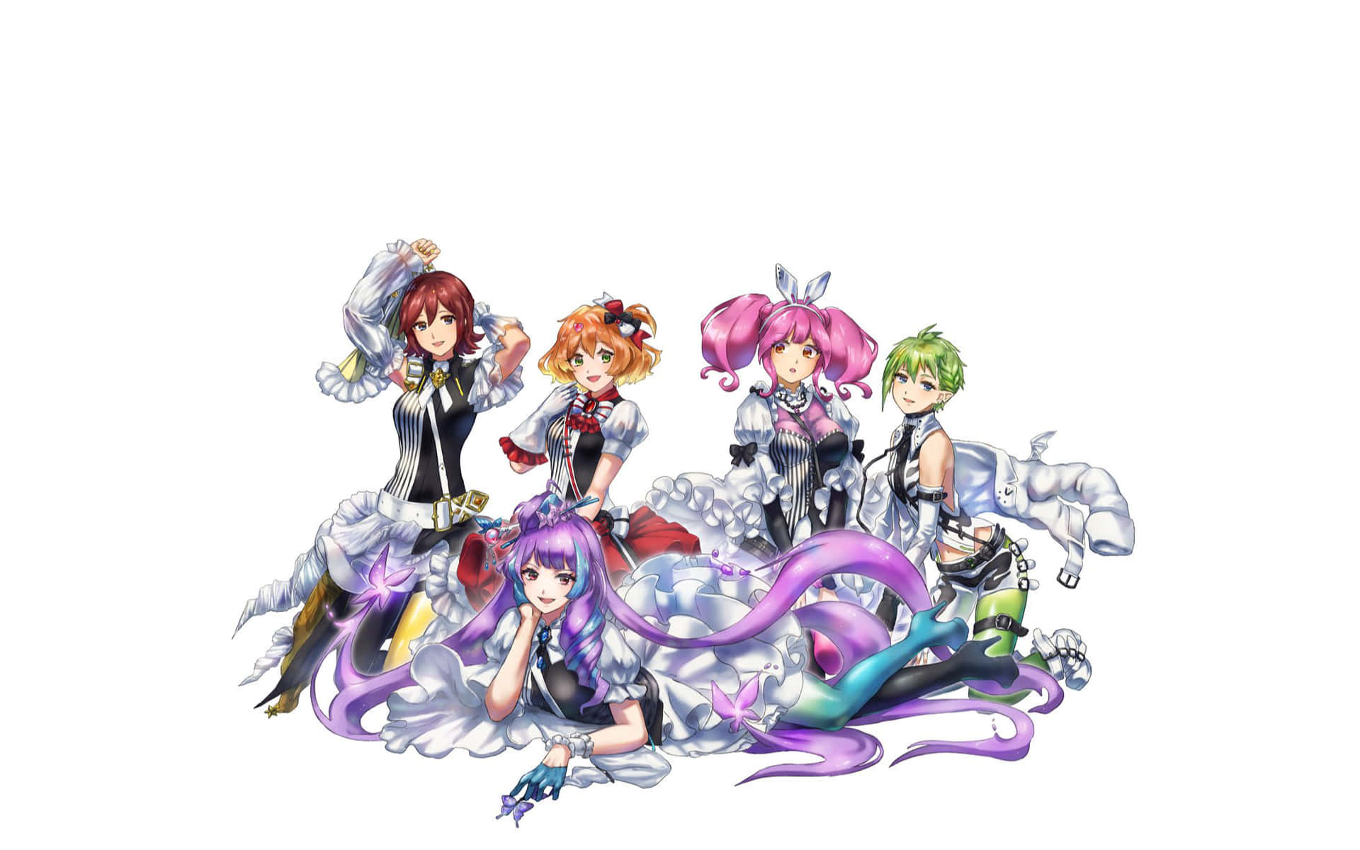 Macross Delta, maid outfits, five anime girls, Full HD Desktop Wallpaper