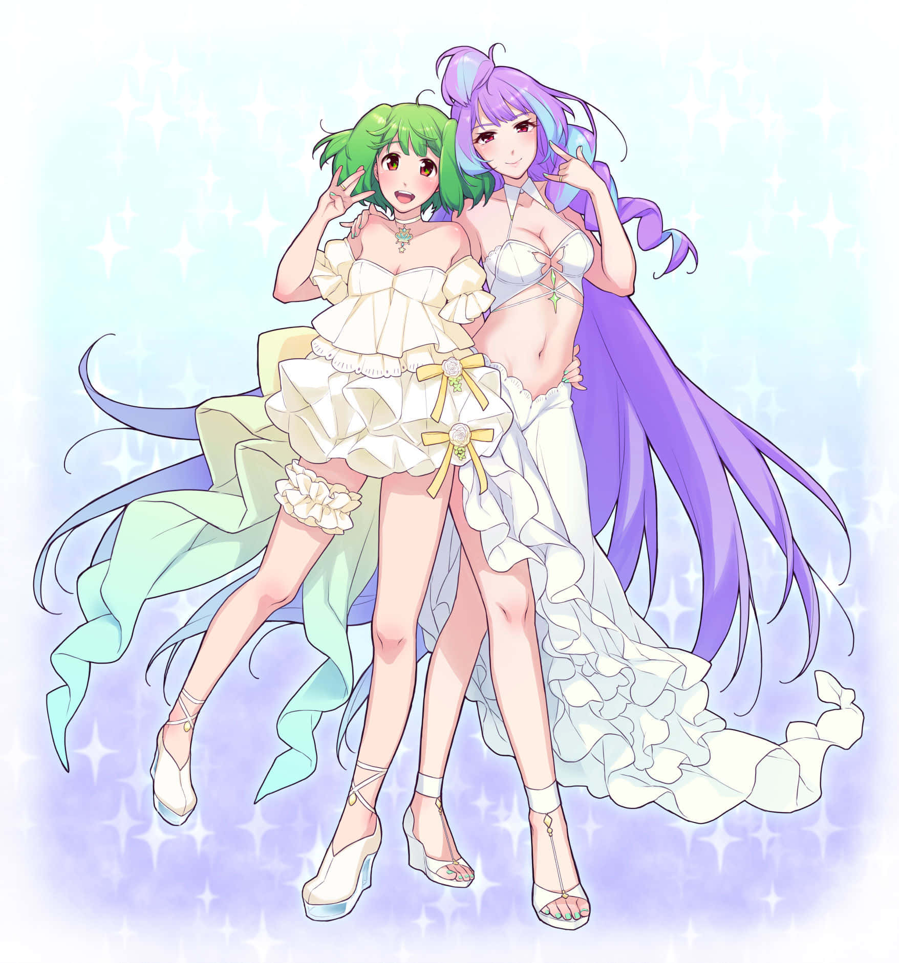 Macross Delta, green hair, purple hair, HD Phone Wallpaper