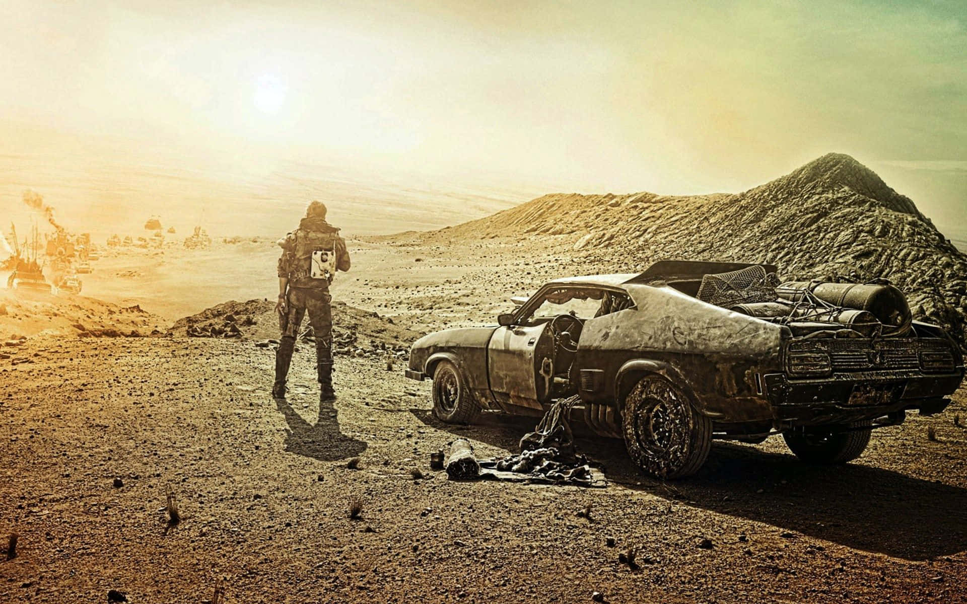 Mad Max Fury Road, rusty muscle car, barren wasteland, Full HD Desktop Wallpaper