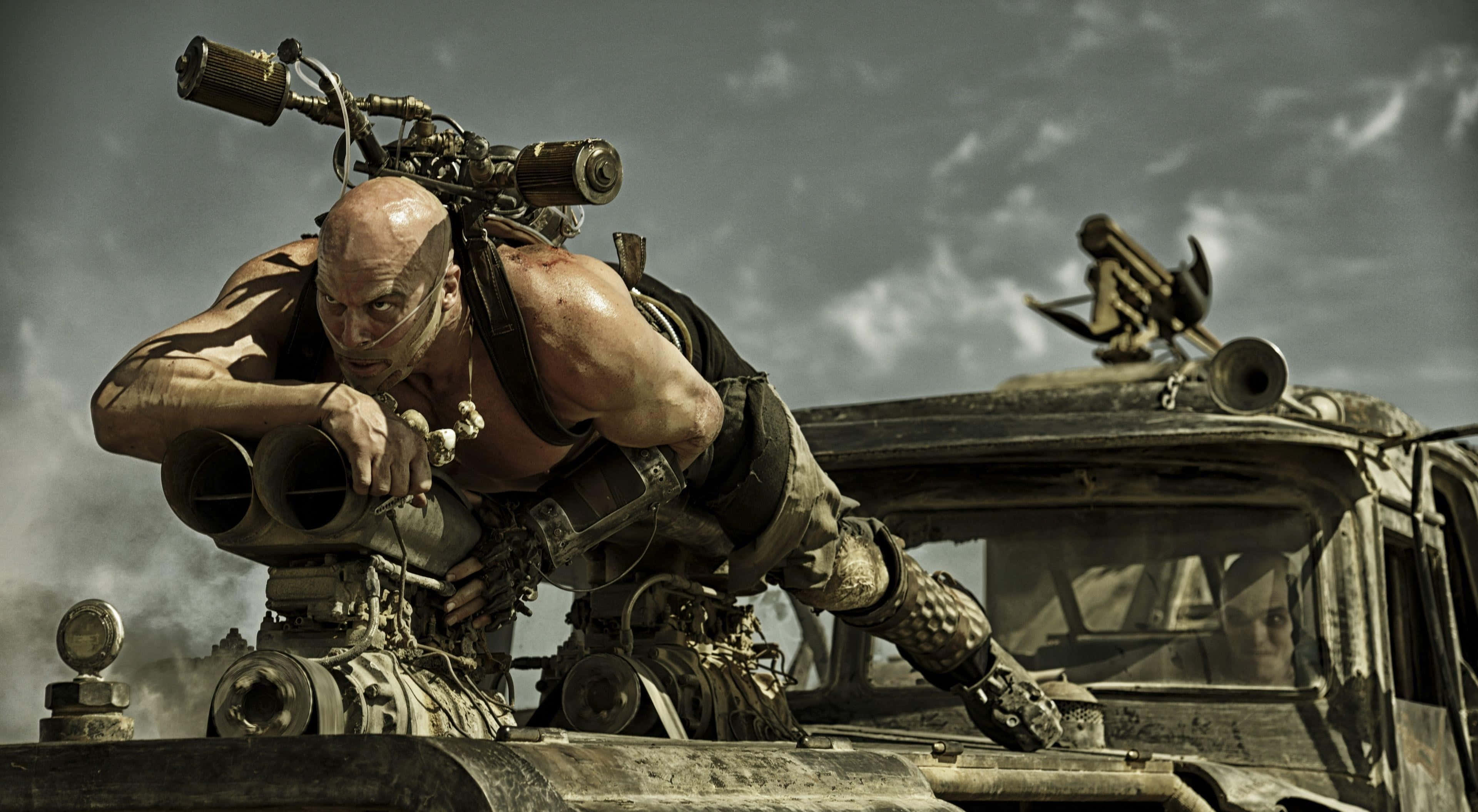 Mad Max Fury Road, bald man, bandaged face, 4K Desktop Wallpaper