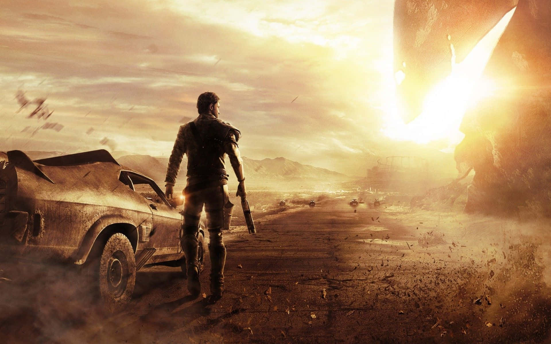 Mad Max, wrecked car, glowing alien structure, Full HD Desktop Wallpaper
