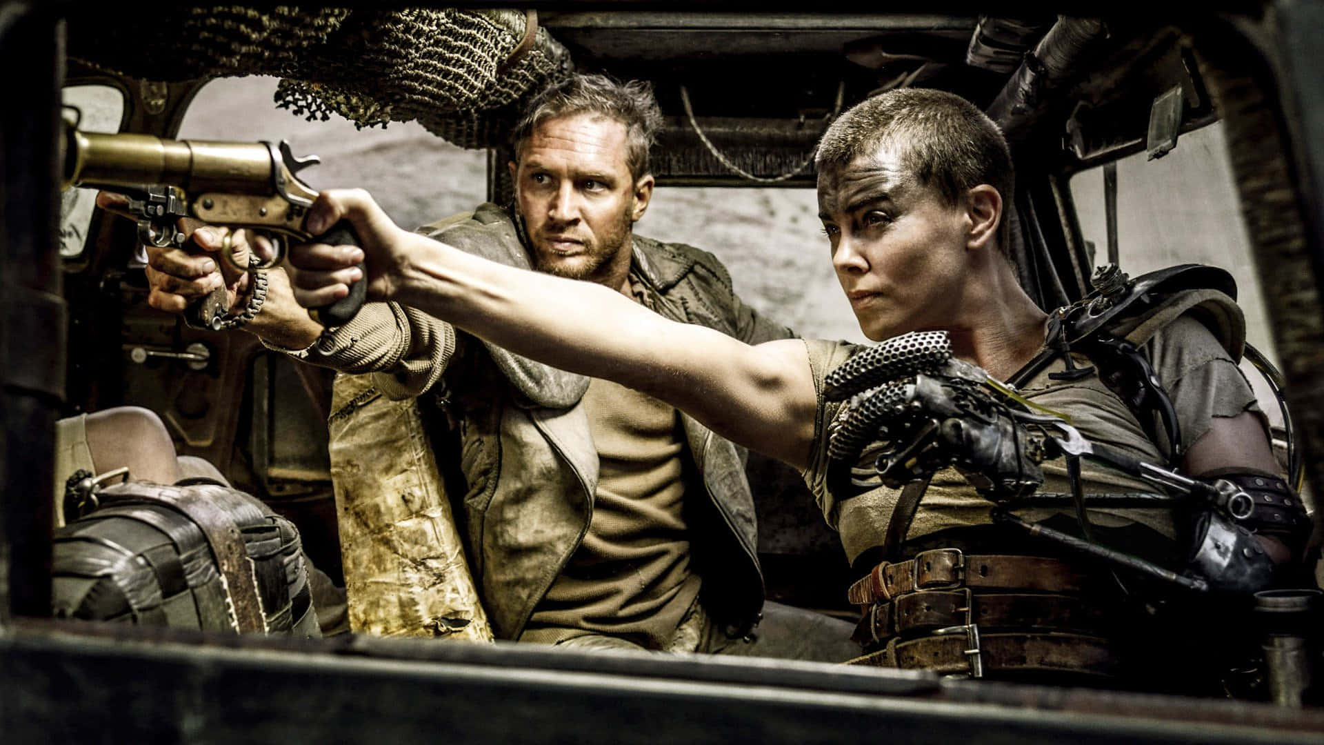 Mad Max Fury Road, action scene, battered vehicle, Full HD Desktop Wallpaper