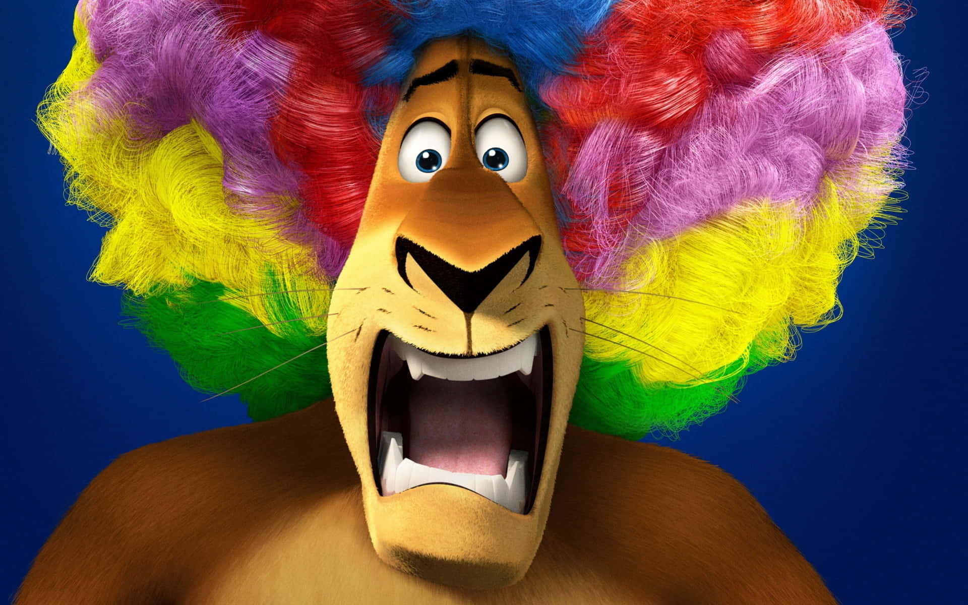 Madagascar, lion, colorful afro wig, Full HD Desktop Wallpaper