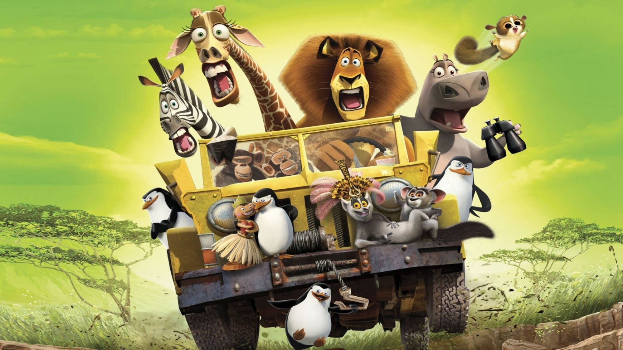 Madagascar, safari jeep, lion, Full HD Desktop Wallpaper