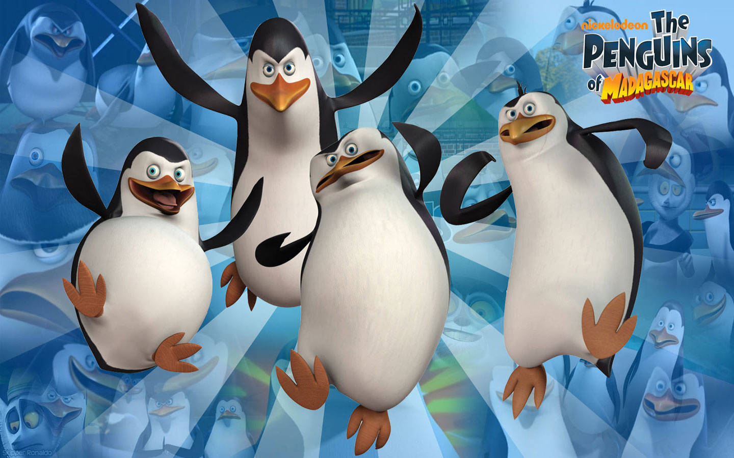 Madagascar, penguins, blue icy backdrop, HD Desktop Wallpaper