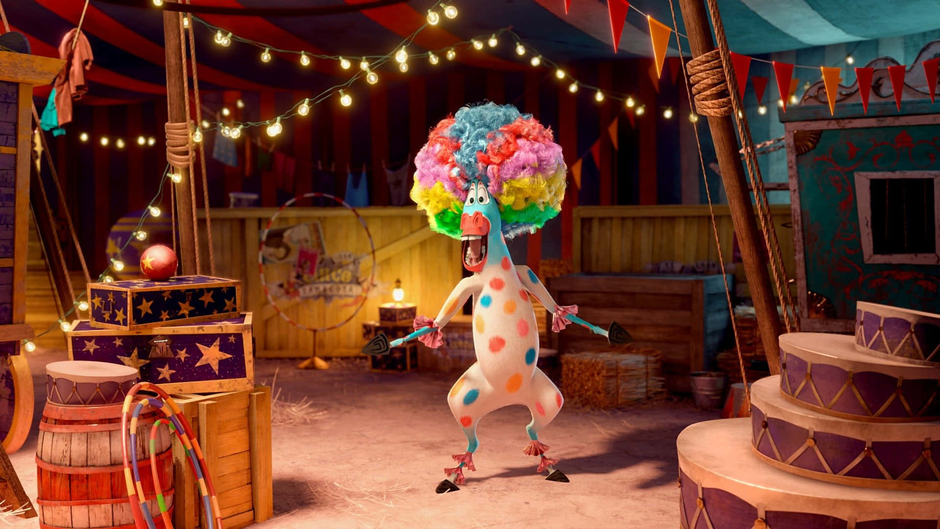 Madagascar 3, clown, rainbow wig, Full HD Desktop Wallpaper